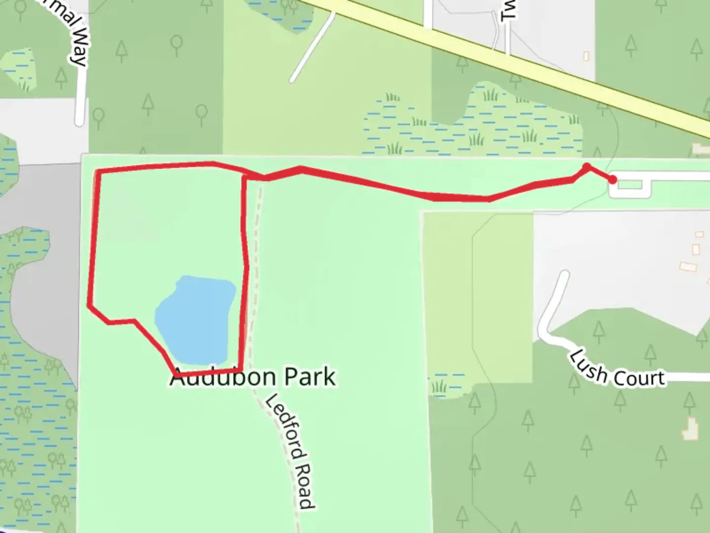An image depicting the trail Audubon Park Loop and its surrounding area.