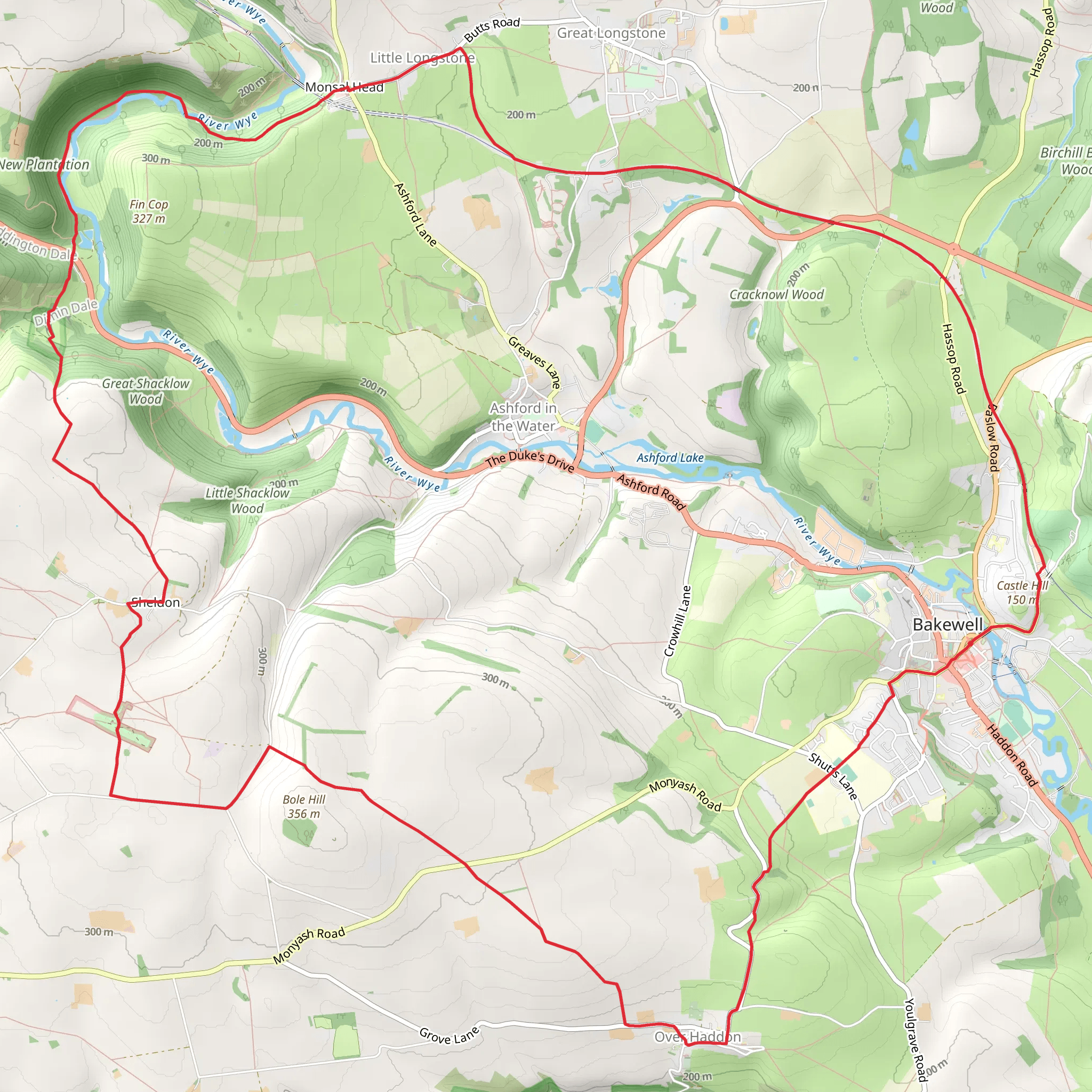 Bakewell, Monsal Head and Sheldon Loop mobile static map
