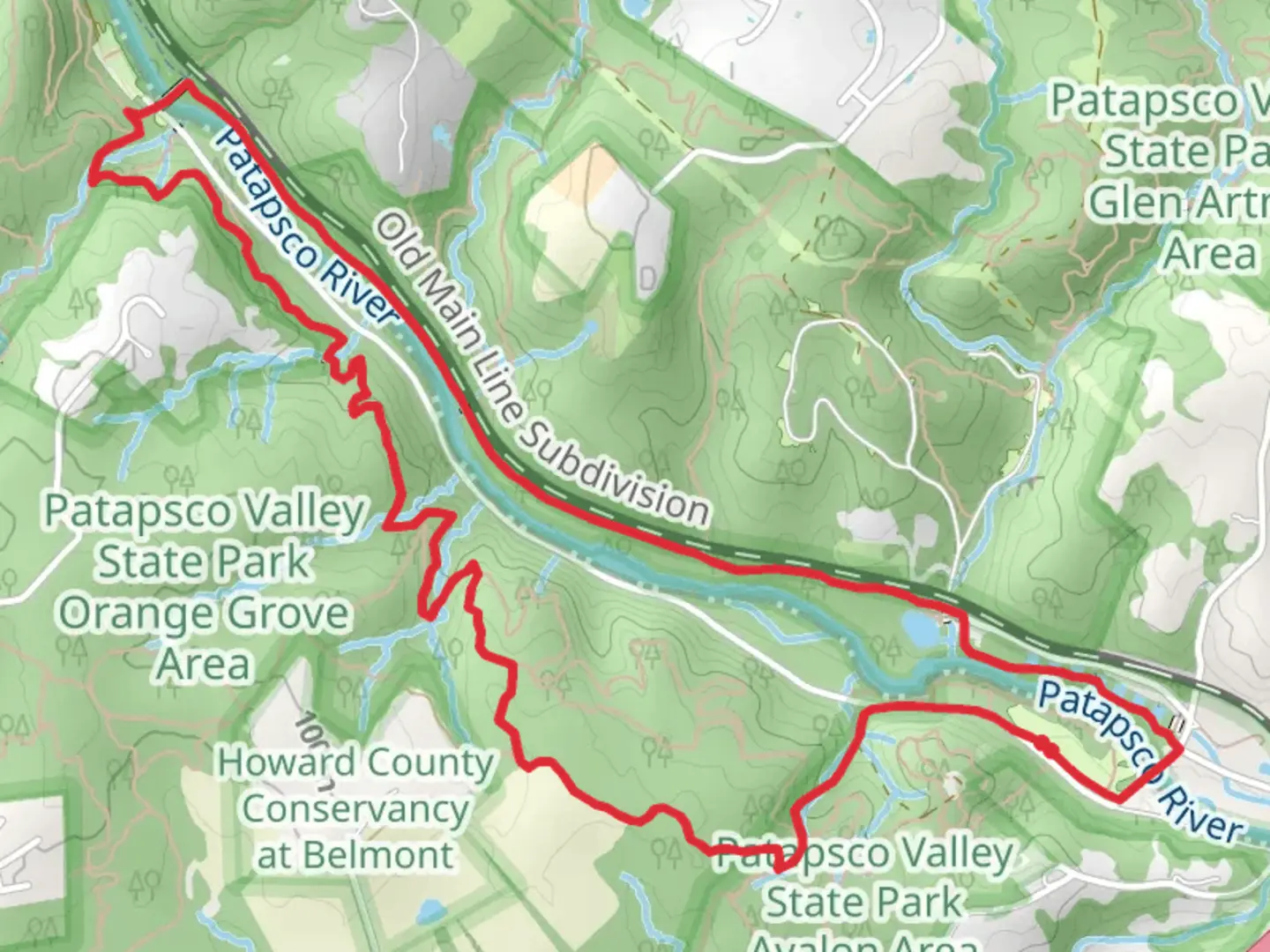 An image depicting the trail Avalon Mill Race and Ridge Loop Trail and its surrounding area.