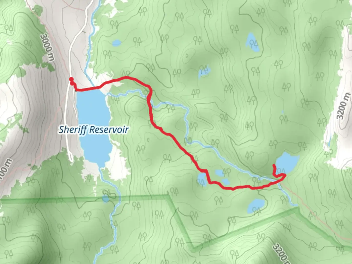An image depicting the trail Sheriff Reservoir and Sand Creek Trail and its surrounding area.