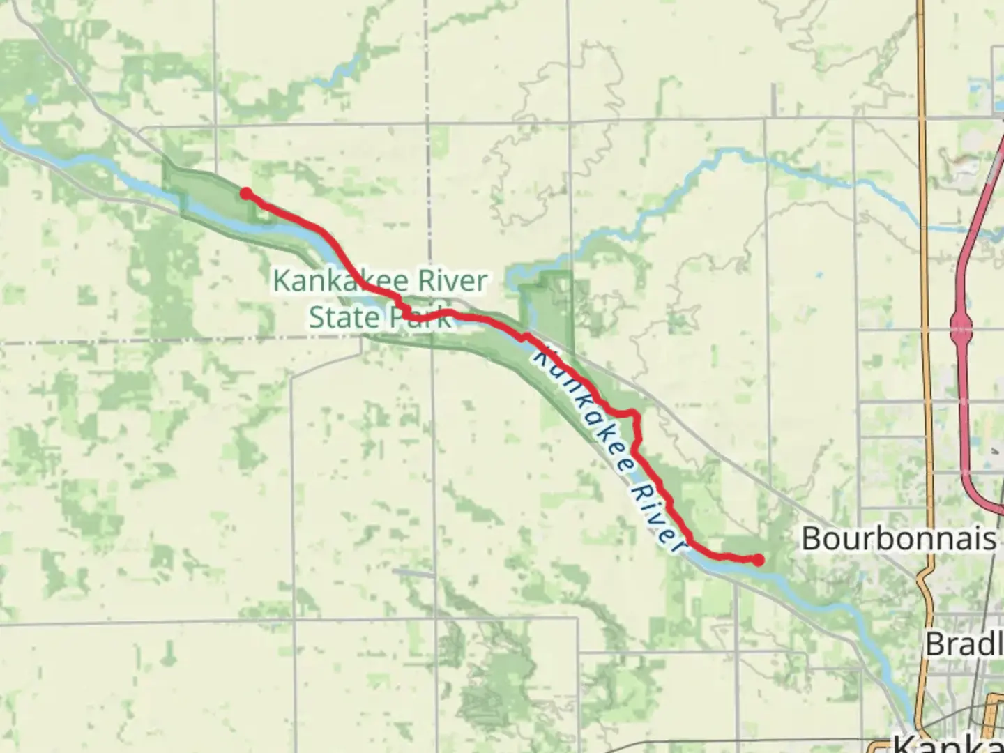 An image depicting the trail Walk along Kankakee River and its surrounding area.