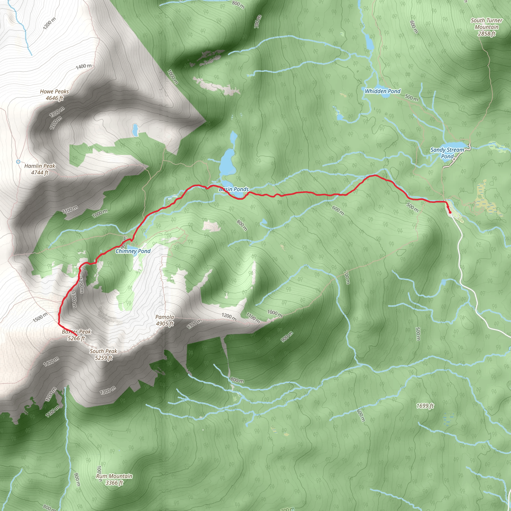 Mount Katahdin via Chimney Pond Trail mobile static map