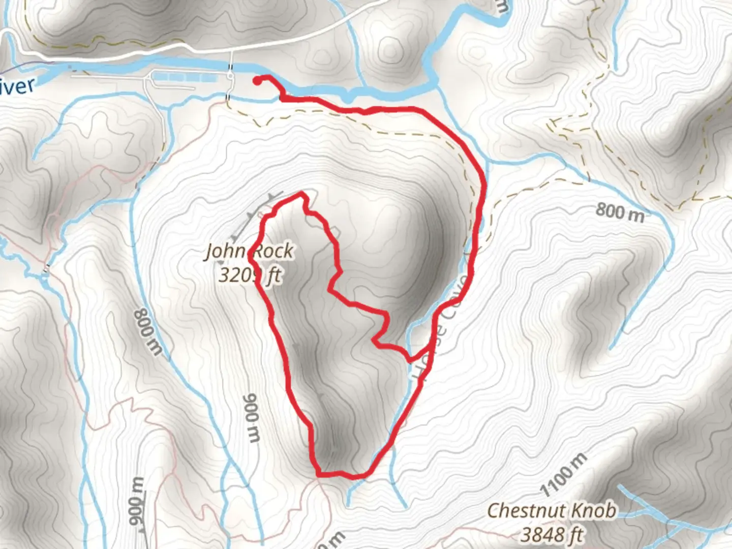 An image depicting the trail John Rock and Cat Gap Loop via John Rock Trail and its surrounding area.