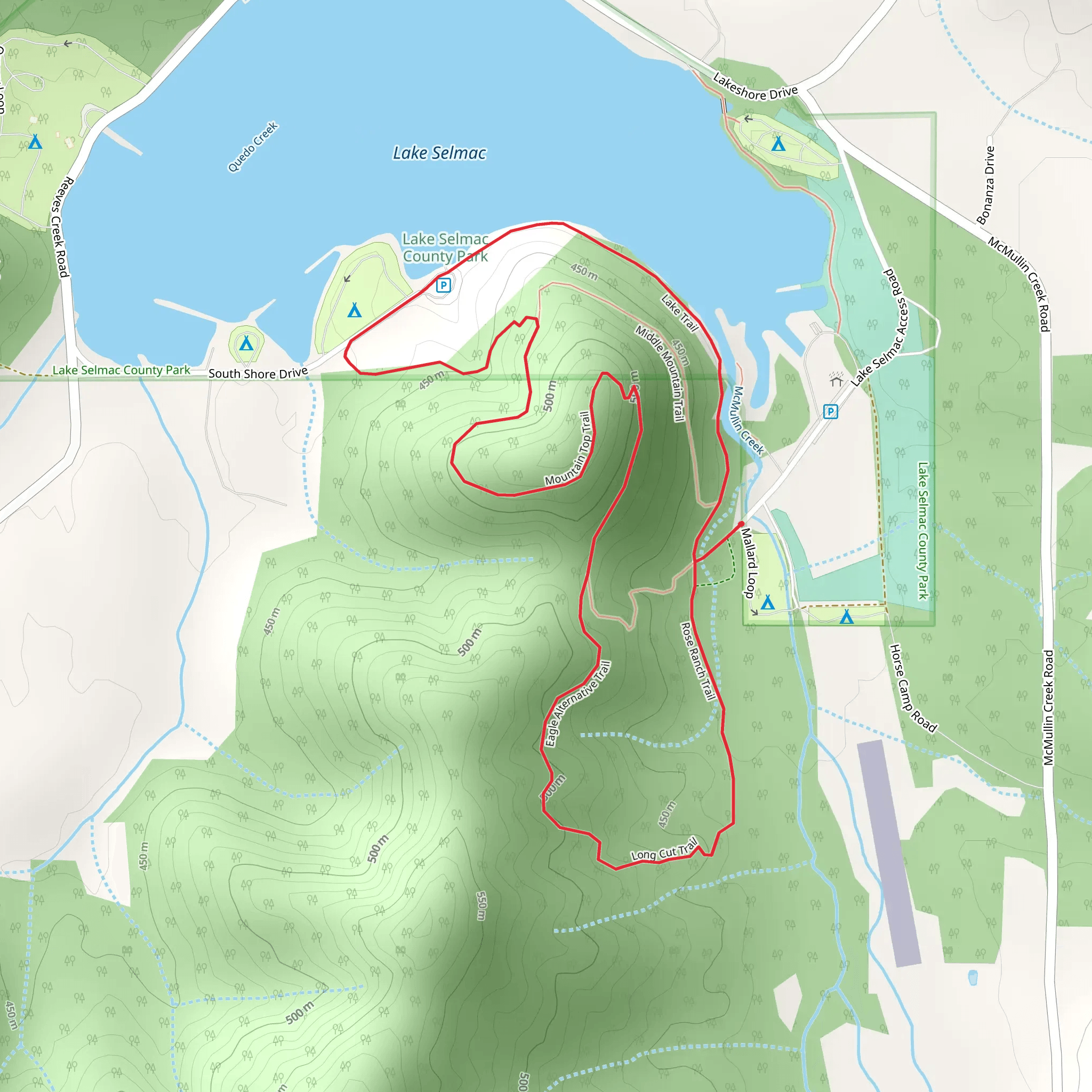 Rose Ranch, Mountain Top and Lake Loop Trail mobile static map