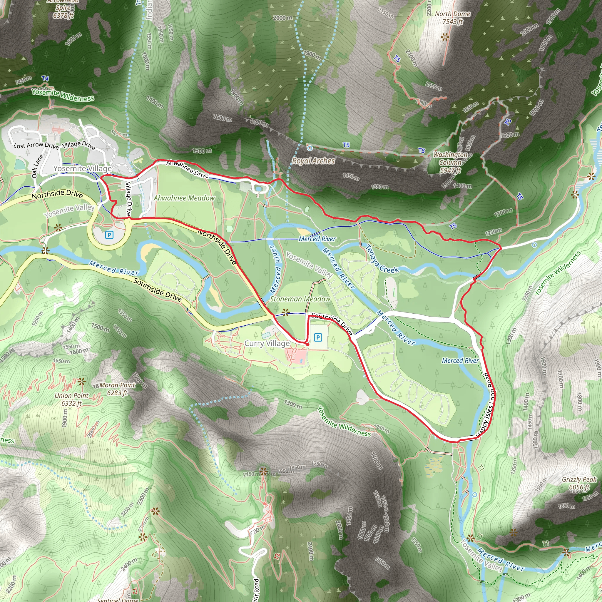 Yosemite Valley Loop Trail mobile static map