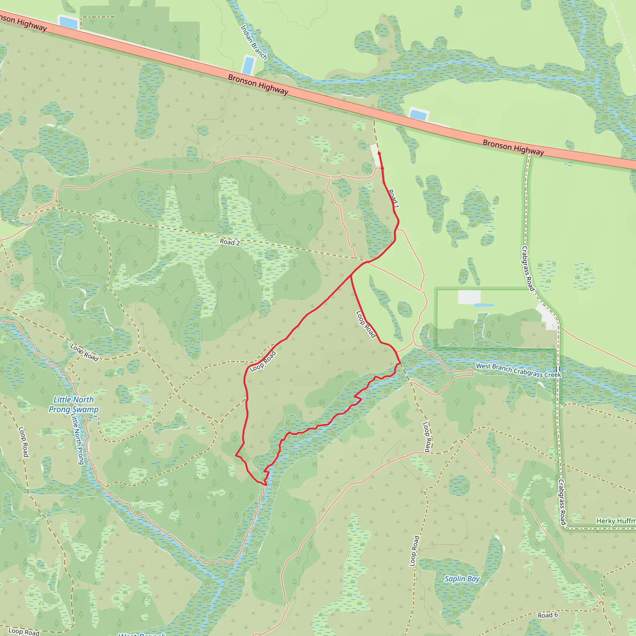 Cathi's Trail and West Branch Crabgrass Creek Loop mobile static map