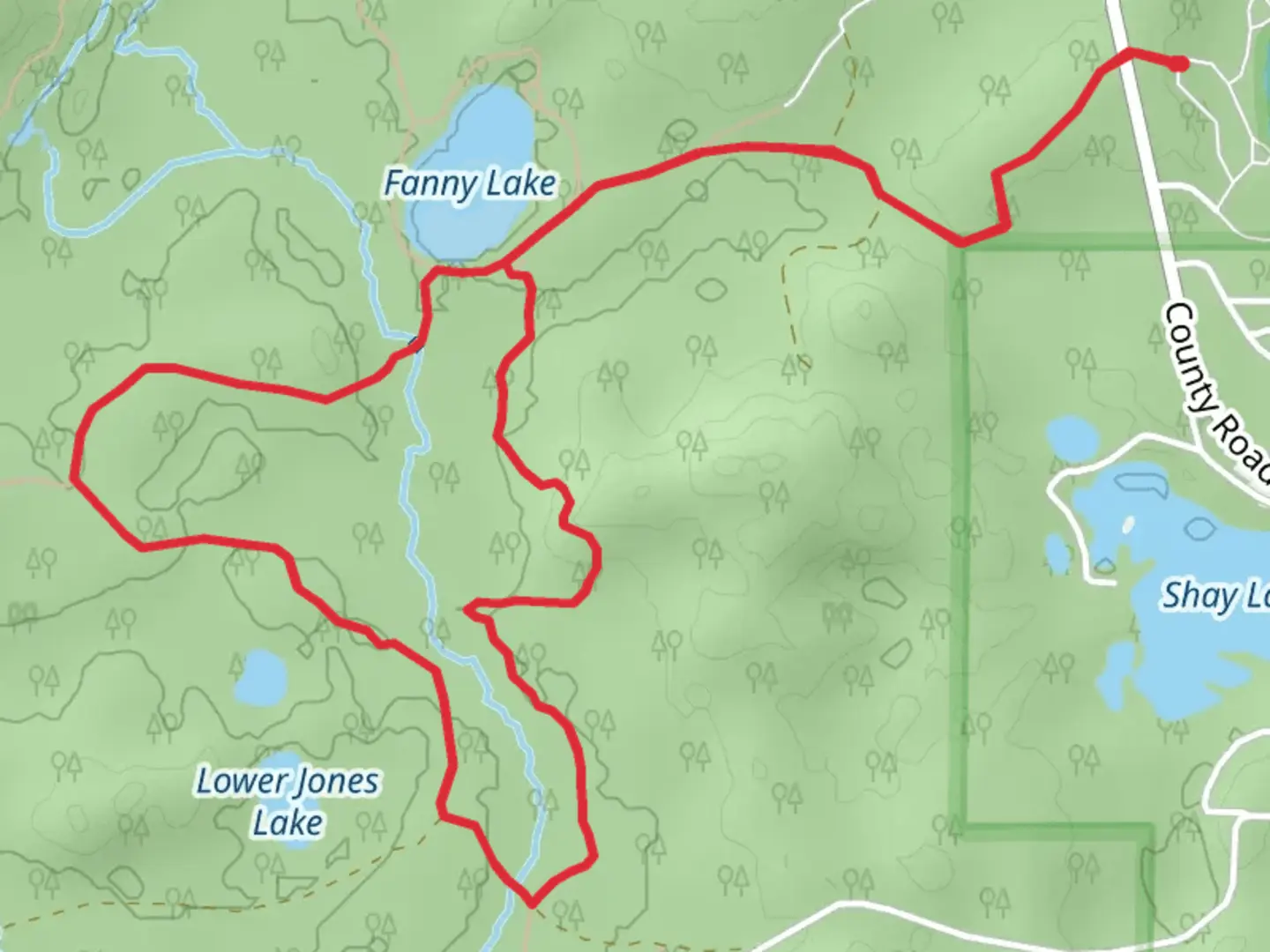 An image depicting the trail Fanny Lake and Mary Creek Loop and its surrounding area.
