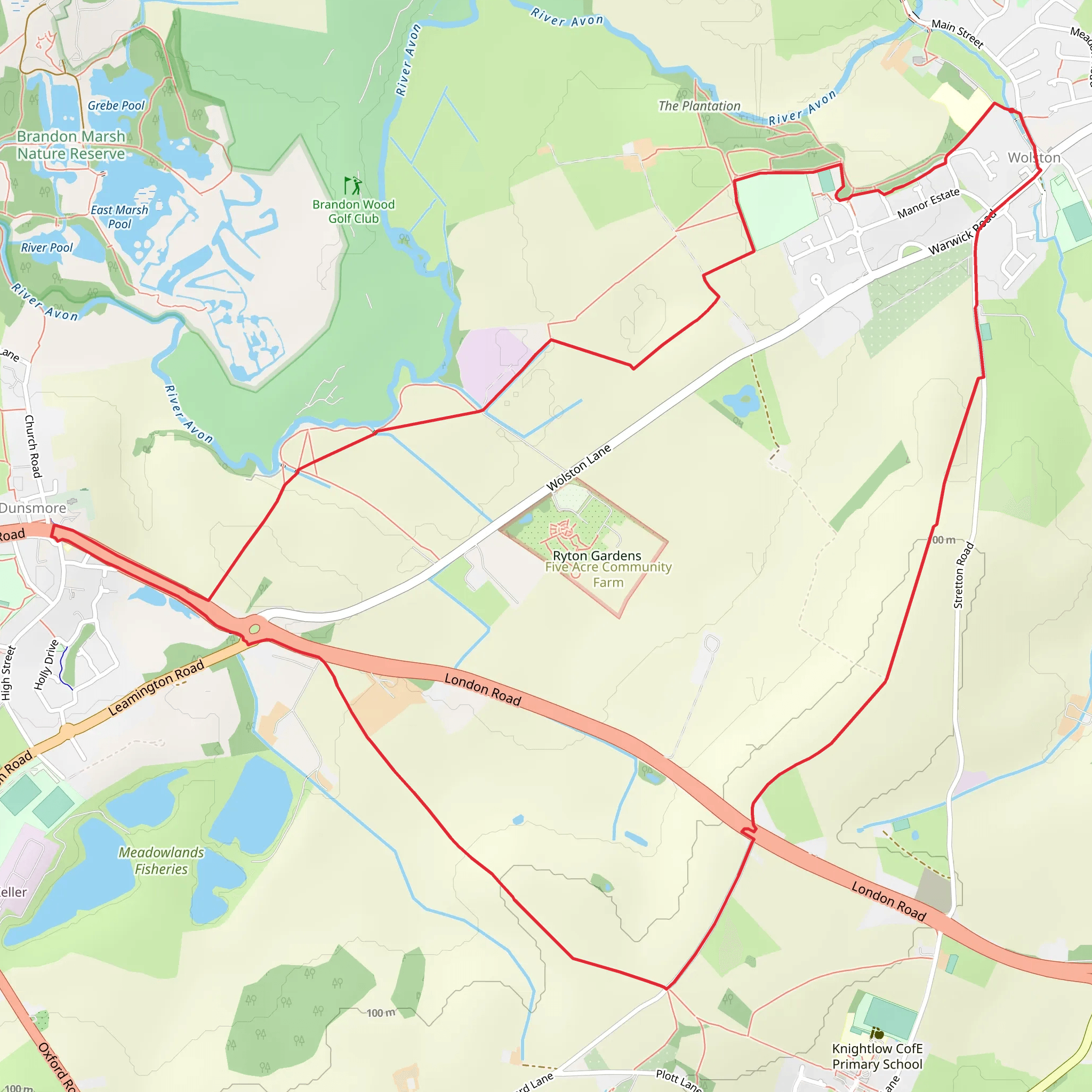 Wolston to Ryton on Dunsmore Loop mobile static map