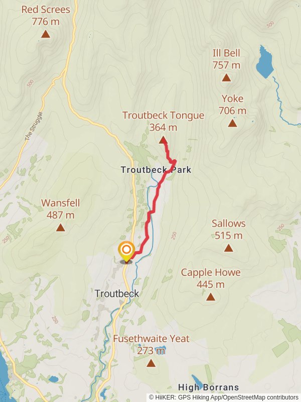 Map of Troutbeck Tongue Peak, Cumbria