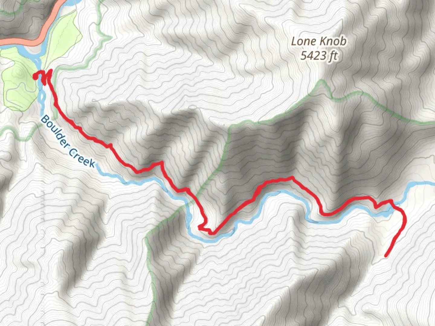 An image depicting the trail Boulder Creek Trail Out and Back and its surrounding area.