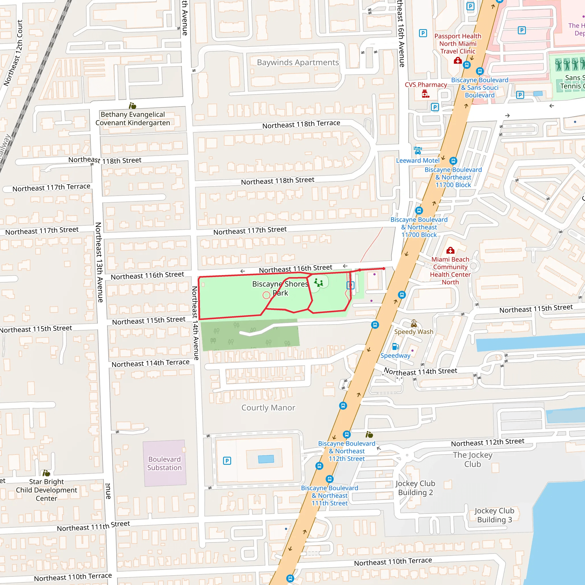 Biscayne Shores Park Loop mobile static map