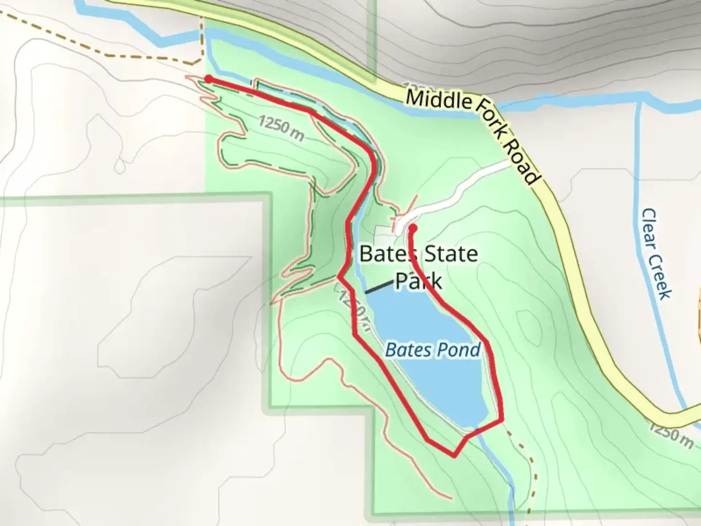 An image depicting the trail Bates Pond and Bridge Creek Trail and its surrounding area.