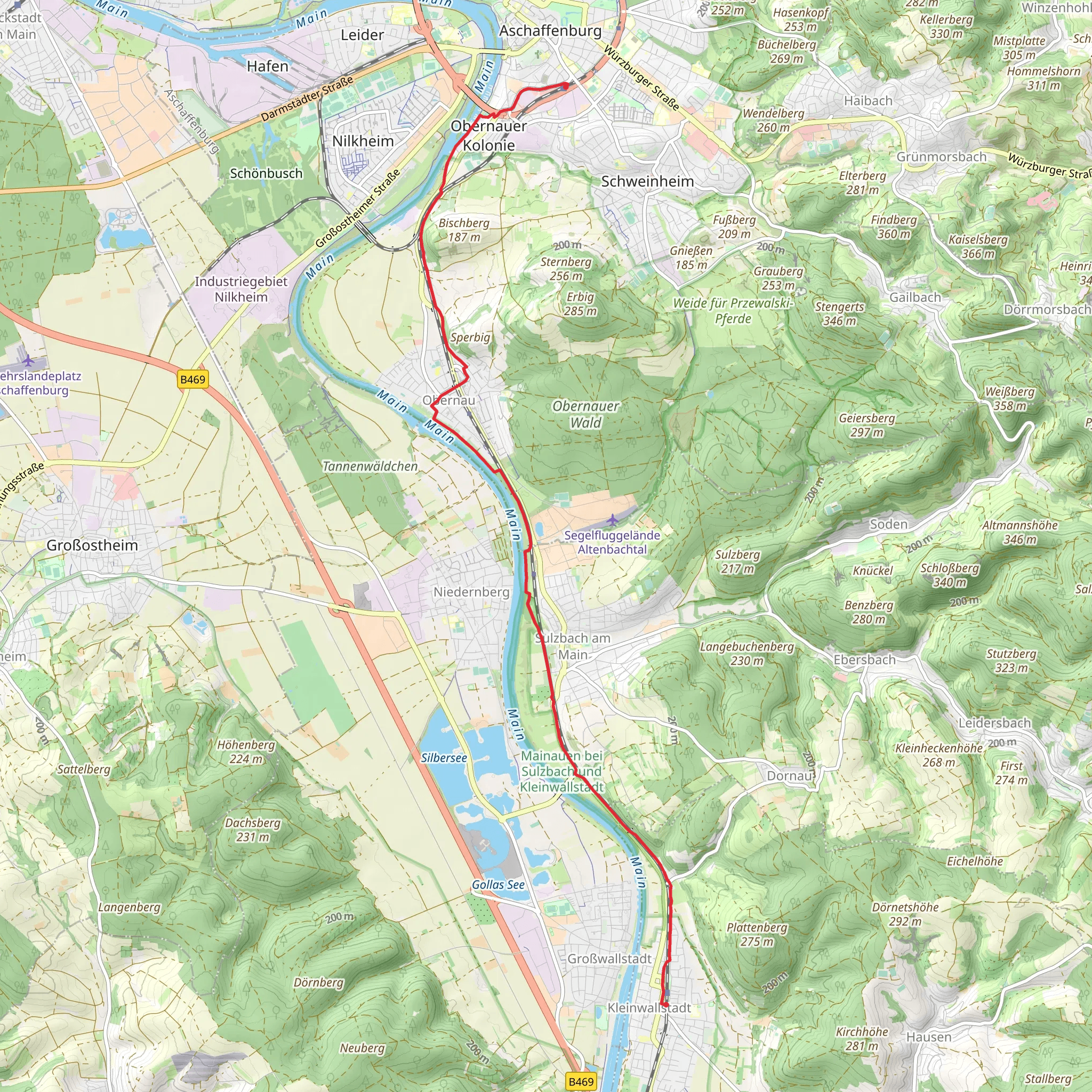 Aschaffenburg Süd to Kleinwallstadt via Main mobile static map