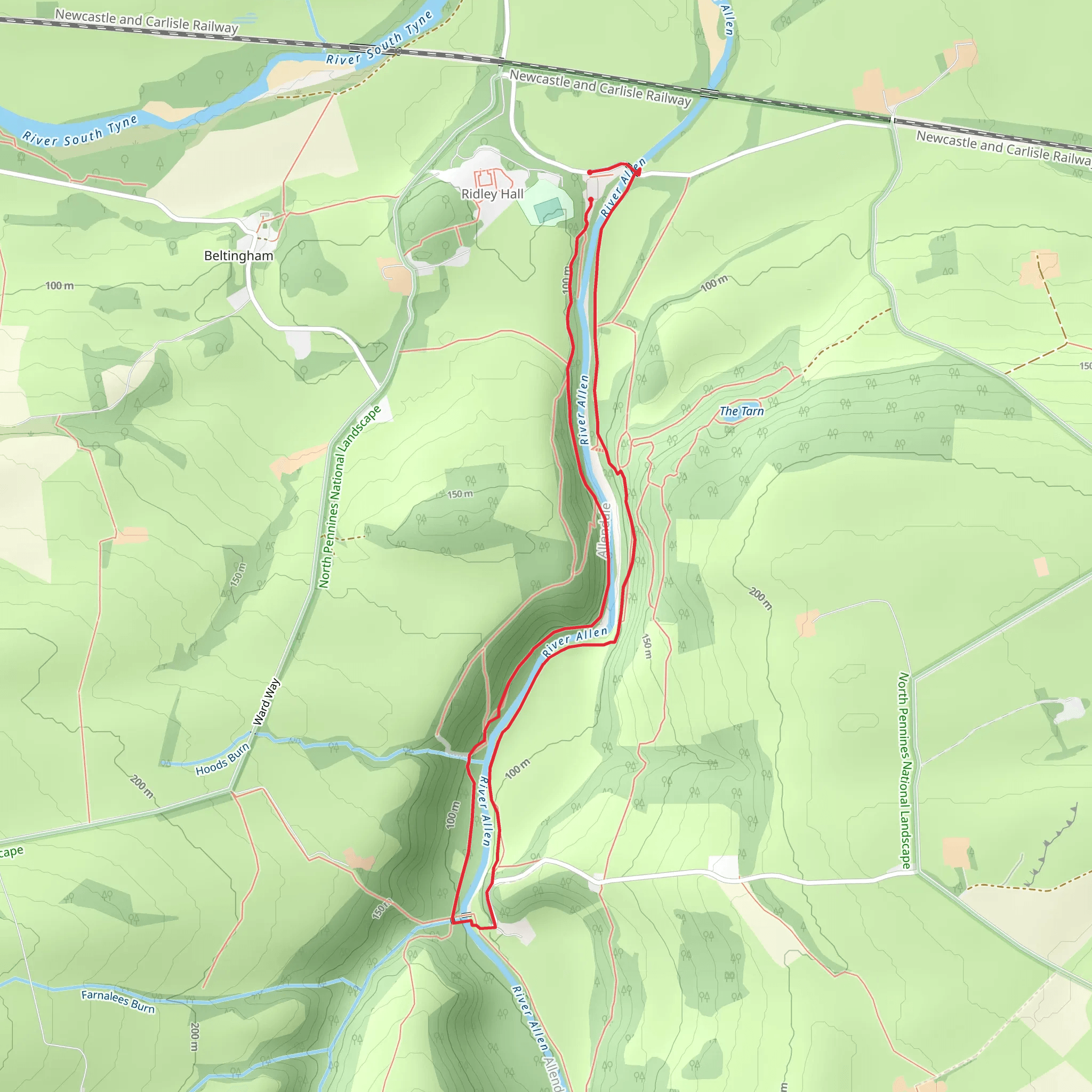 Allen Banks and Staward Gorge mobile static map