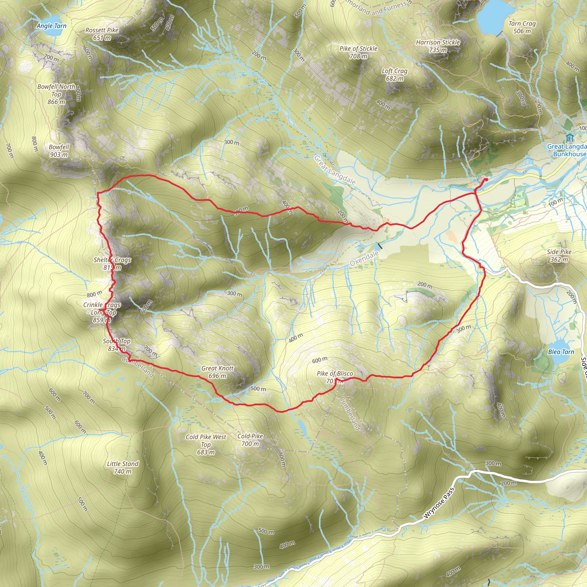 Pike of Blisco, Long Top and White Stones Loop mobile static map