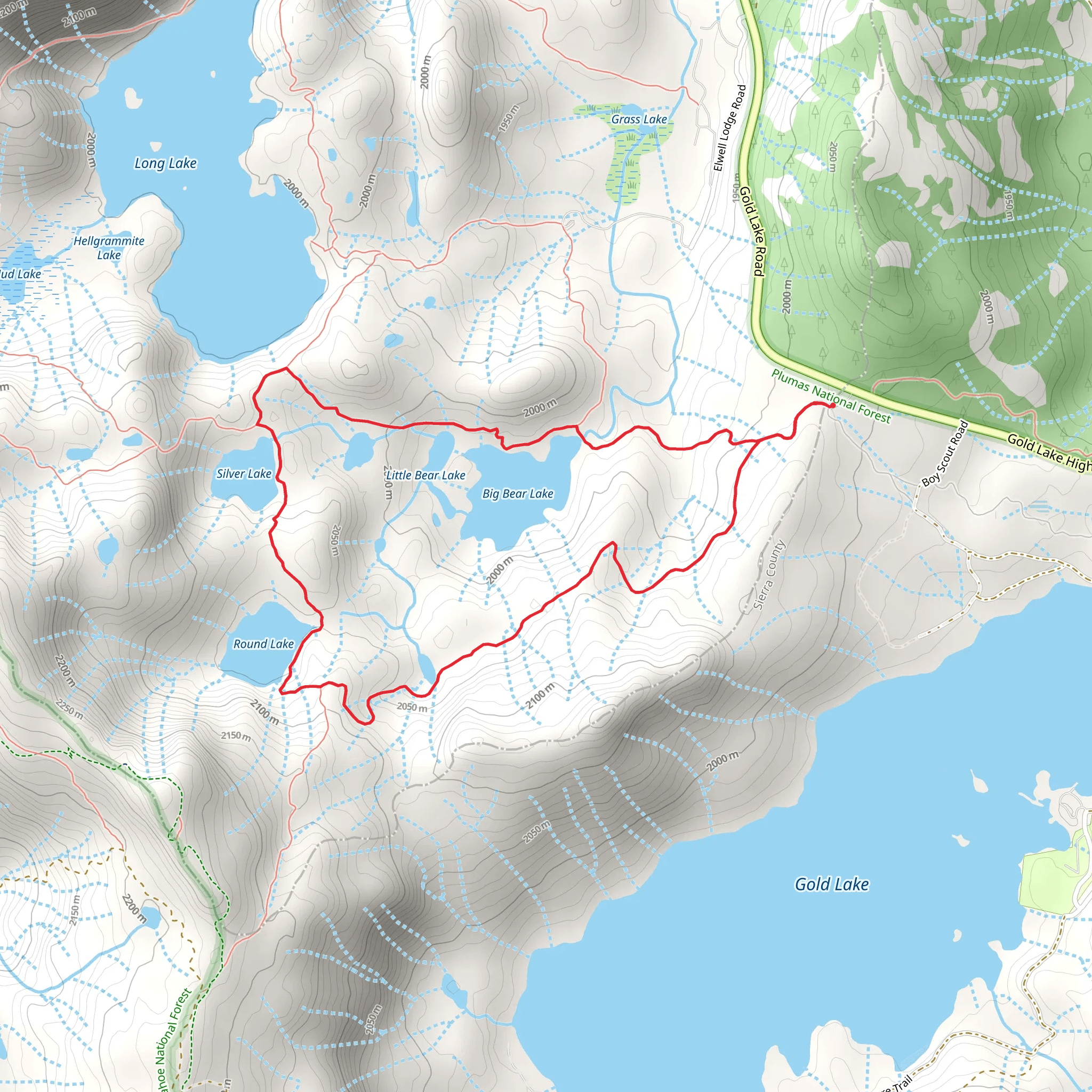 Round, Silver and Big Bear Lake Loop mobile static map