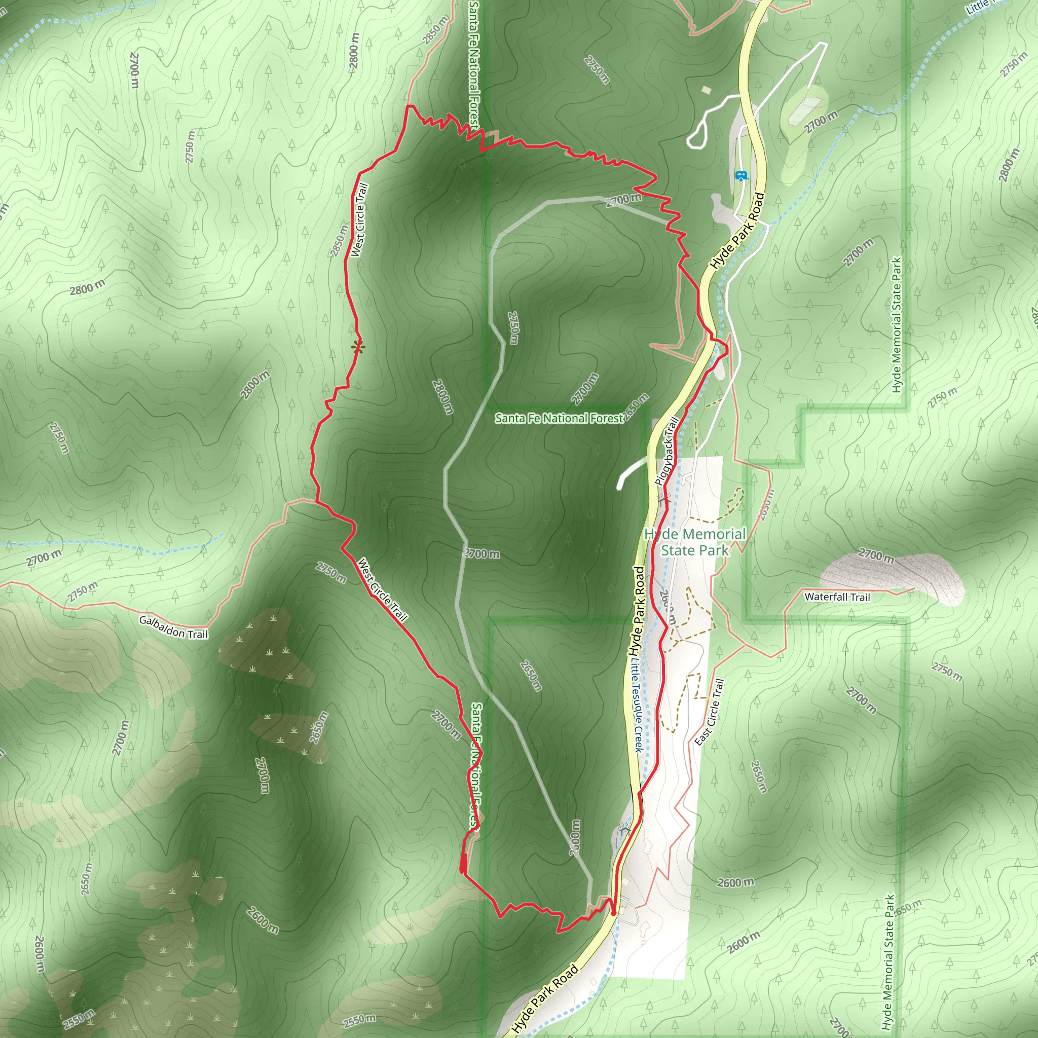 West Circle Trail and Piggyback Trail Loop mobile static map