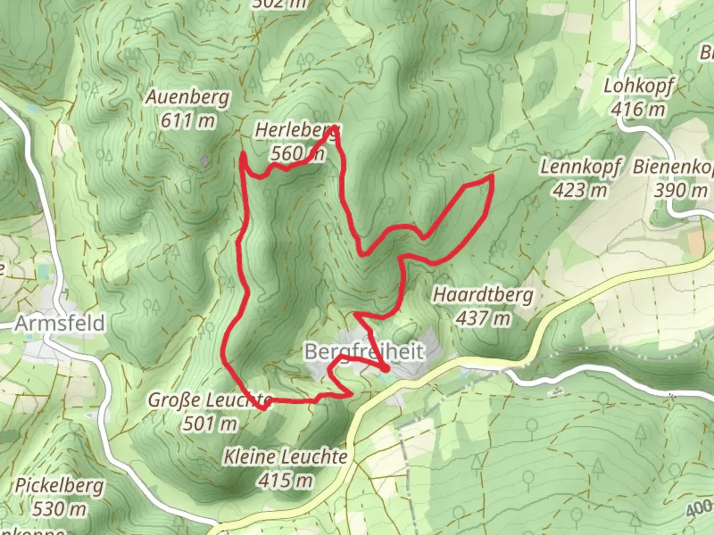 An image depicting the trail Bergfreiheit Loop and its surrounding area.