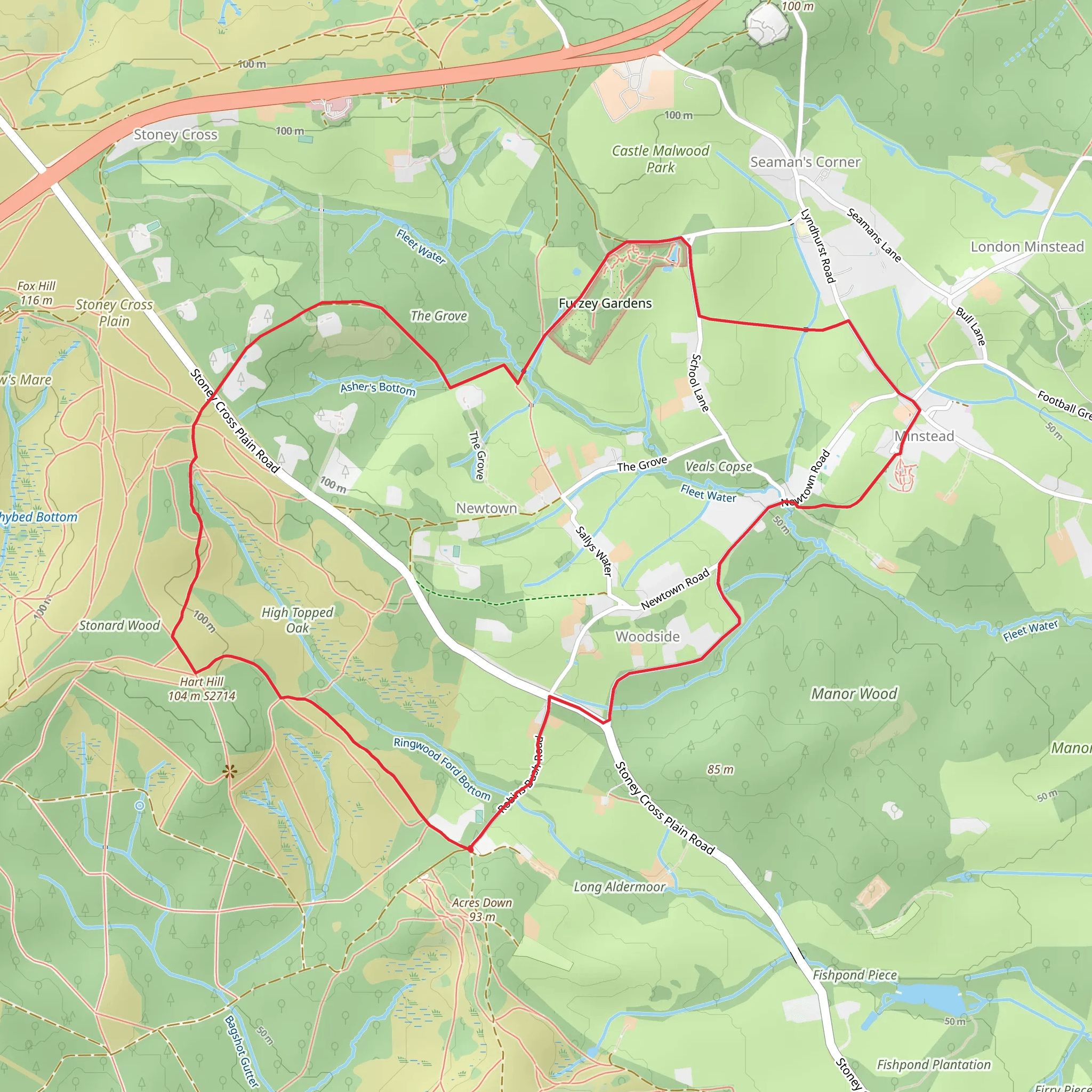 Asher's Bottom, High Topped Oak and Furzey Gardens Loop mobile static map