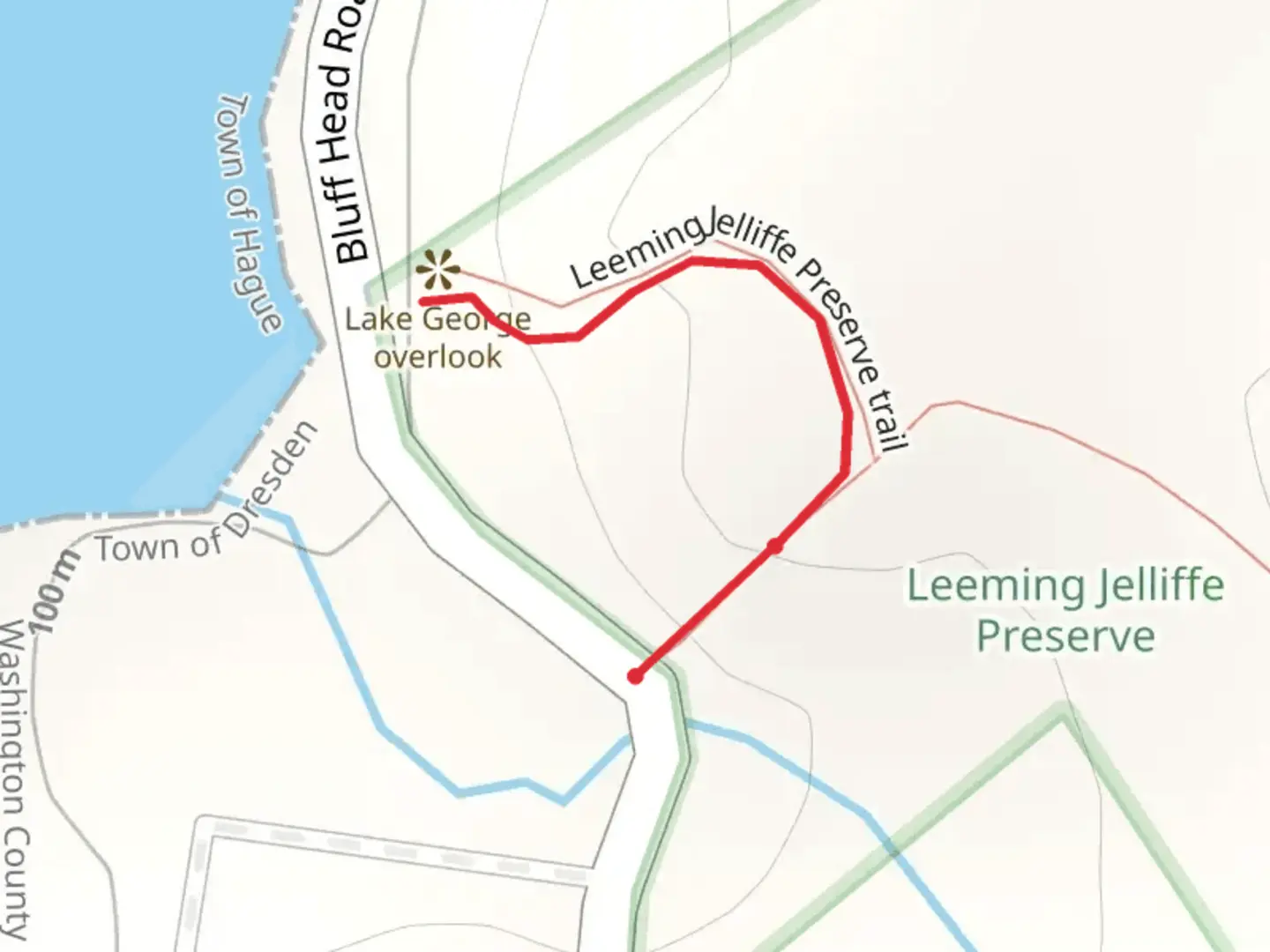 An image depicting the trail Leeming Jelliffe Preserve Trail and its surrounding area.