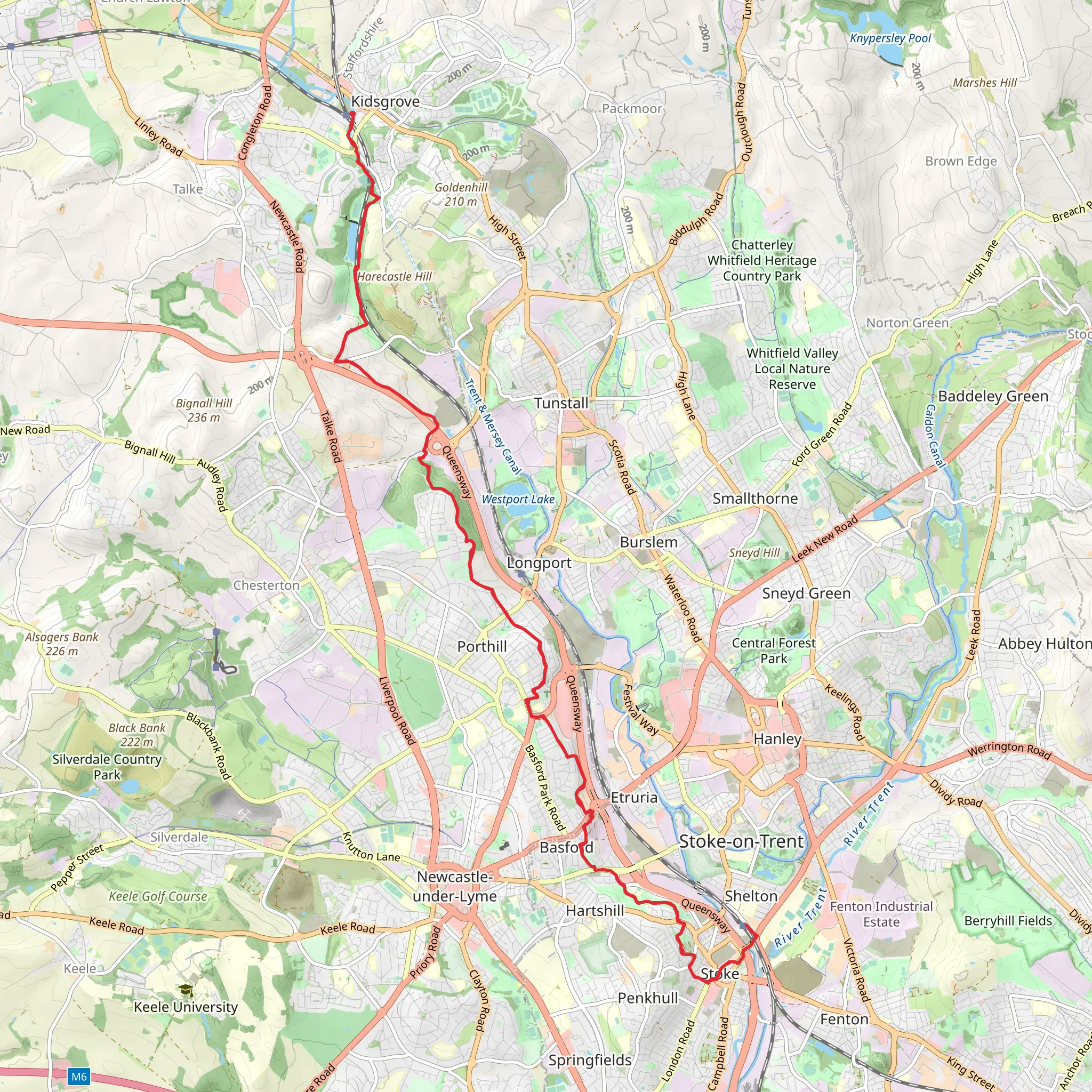 Kidsgrove to Stoke Ridgeway mobile static map