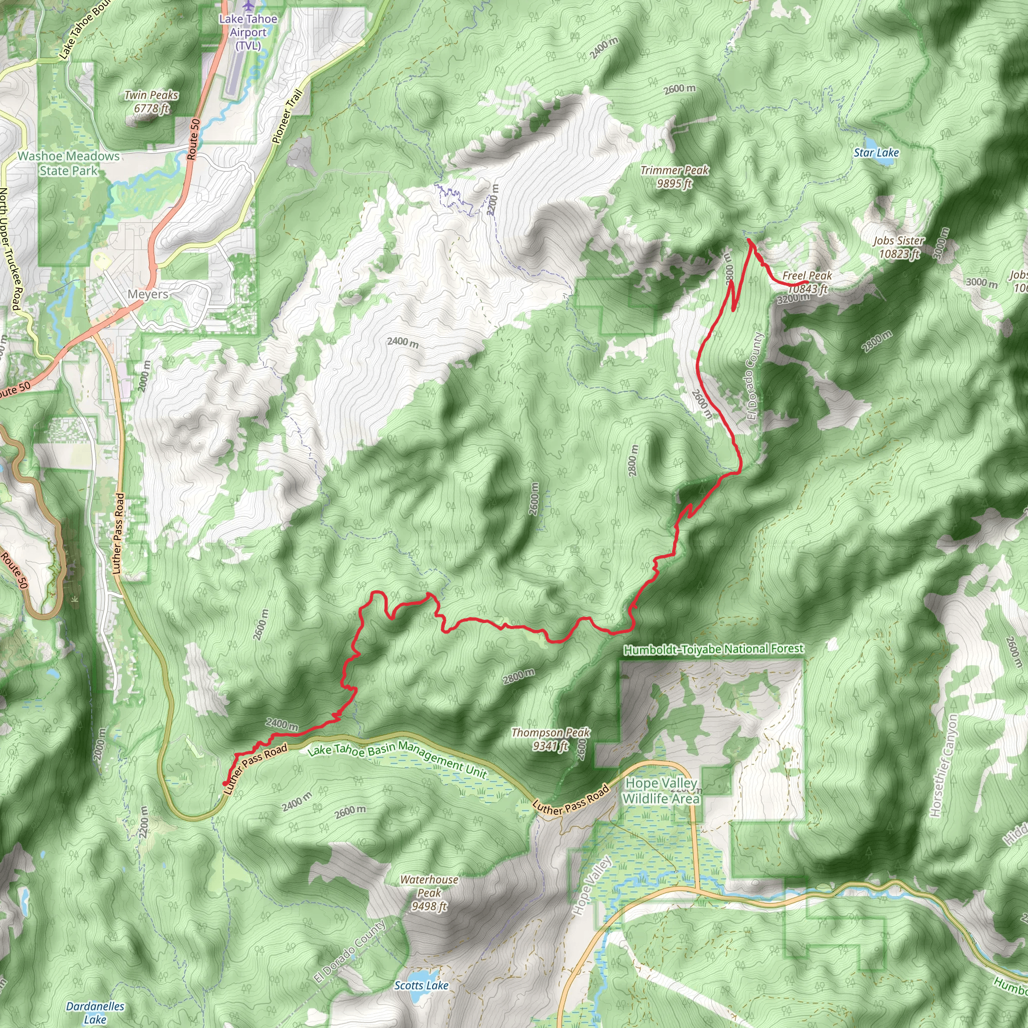 Freel Peak via Tahoe Rim Trail mobile static map