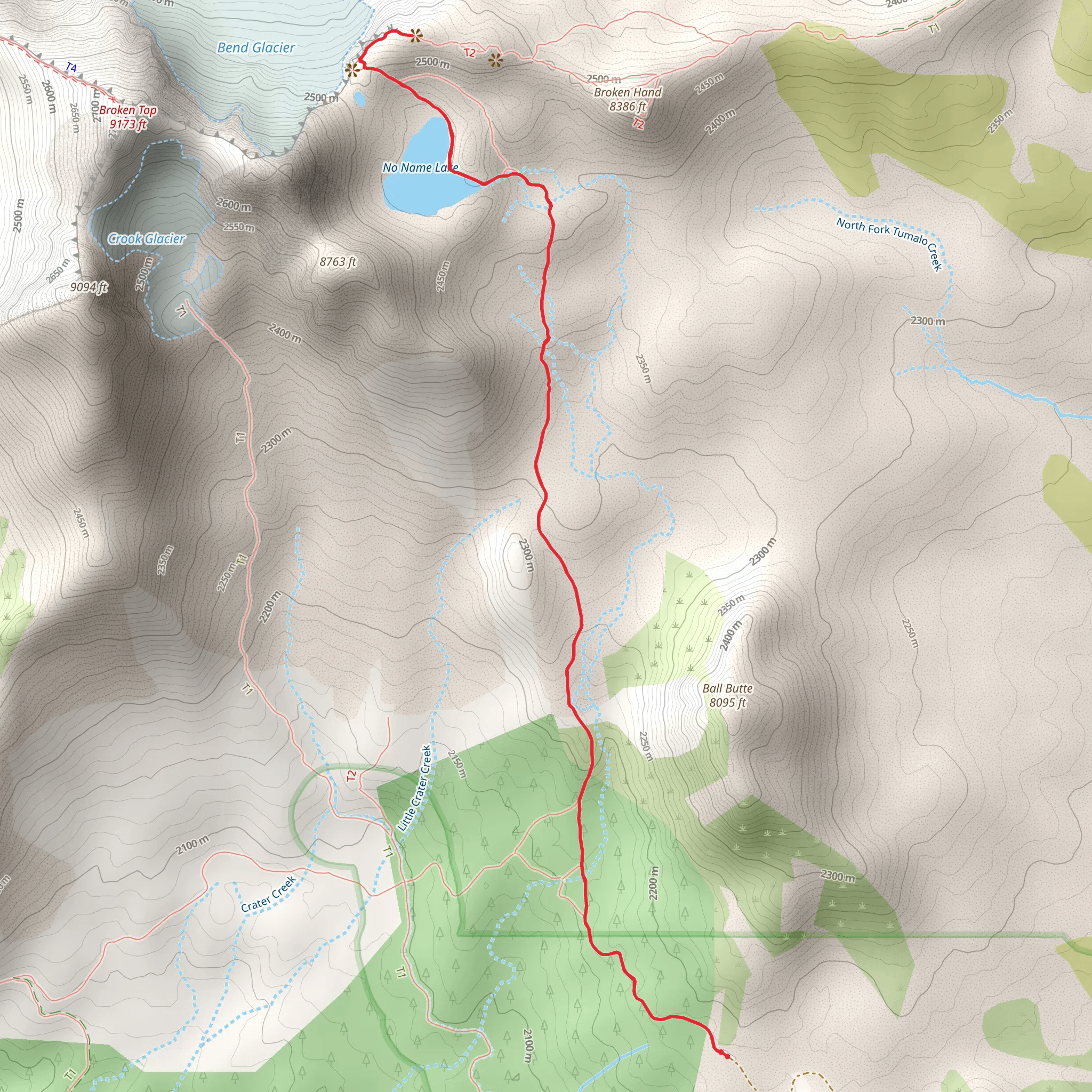 No Name Lake via Broken Top Trail Out and Back mobile static map