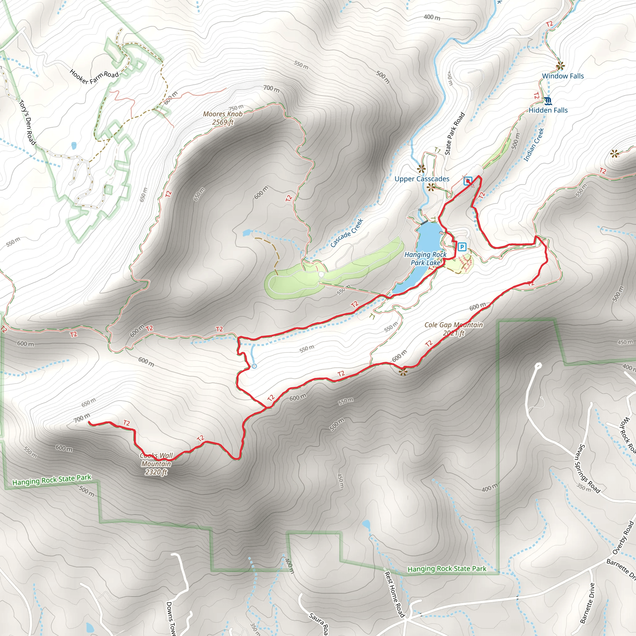 Cole Gap Mountain, Cooks Wall Mountain and Hanging Rock Park Lake Loop mobile static map