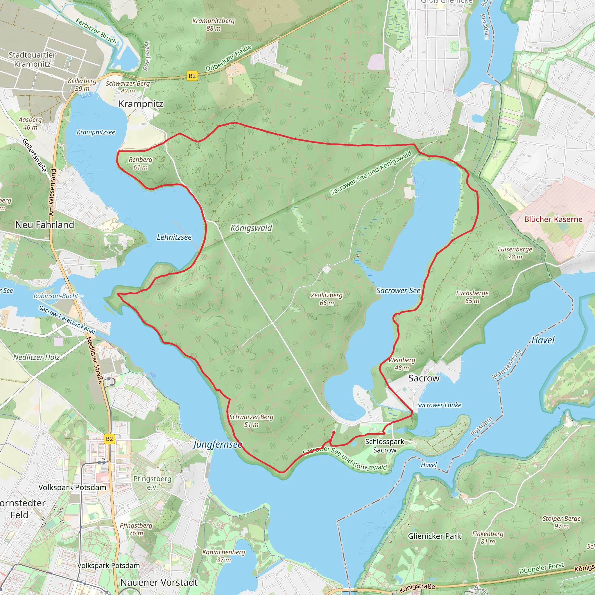 Römerschanze, Rehberg and Sacrower See Loop via Krampnitz Sacrow mobile static map