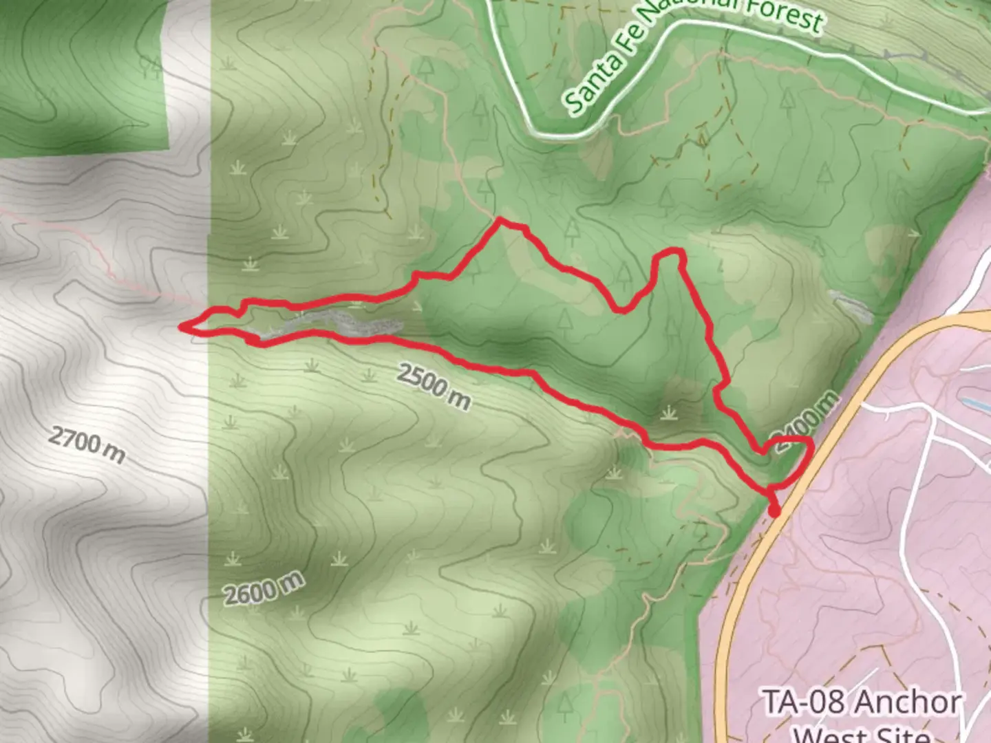 An image depicting the trail Nail and Pajarito Canyon Loop Trail and its surrounding area.