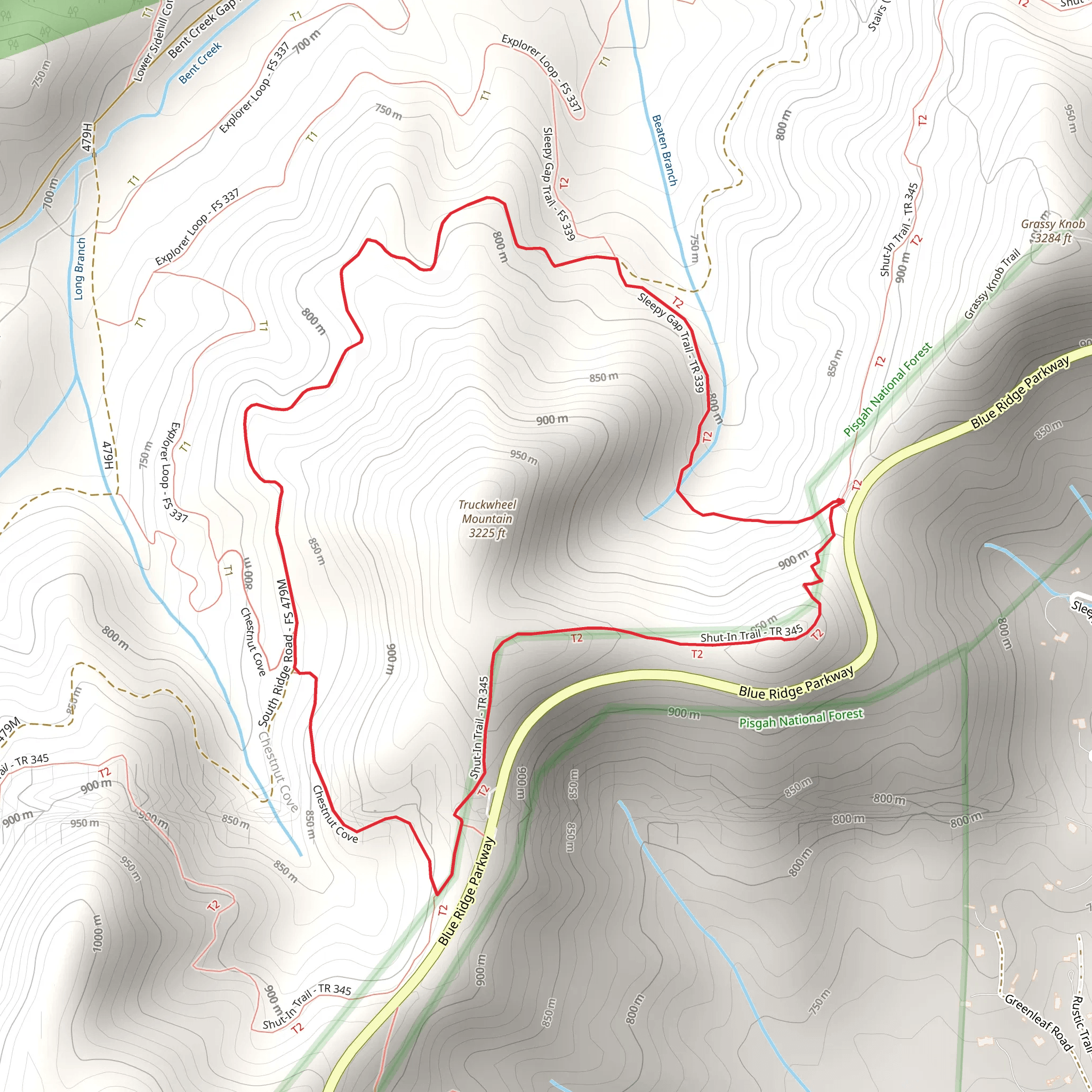 Shut-in, South Ridge Road and Sleepy Gap Loop Trail mobile static map