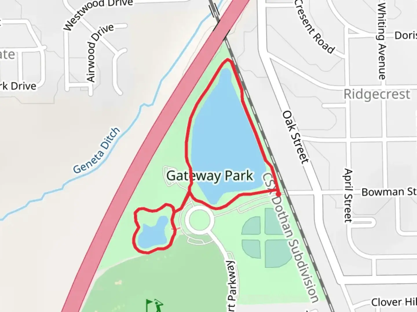 An image depicting the trail Gateway Park Loop and its surrounding area.