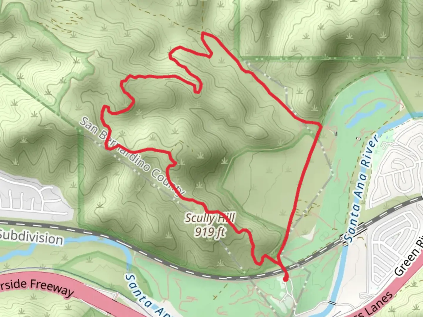 An image depicting the trail Lower Aliso Canyon Trail, Scully Hill Trail and Scully RIdge Trail Loop and its surrounding area.