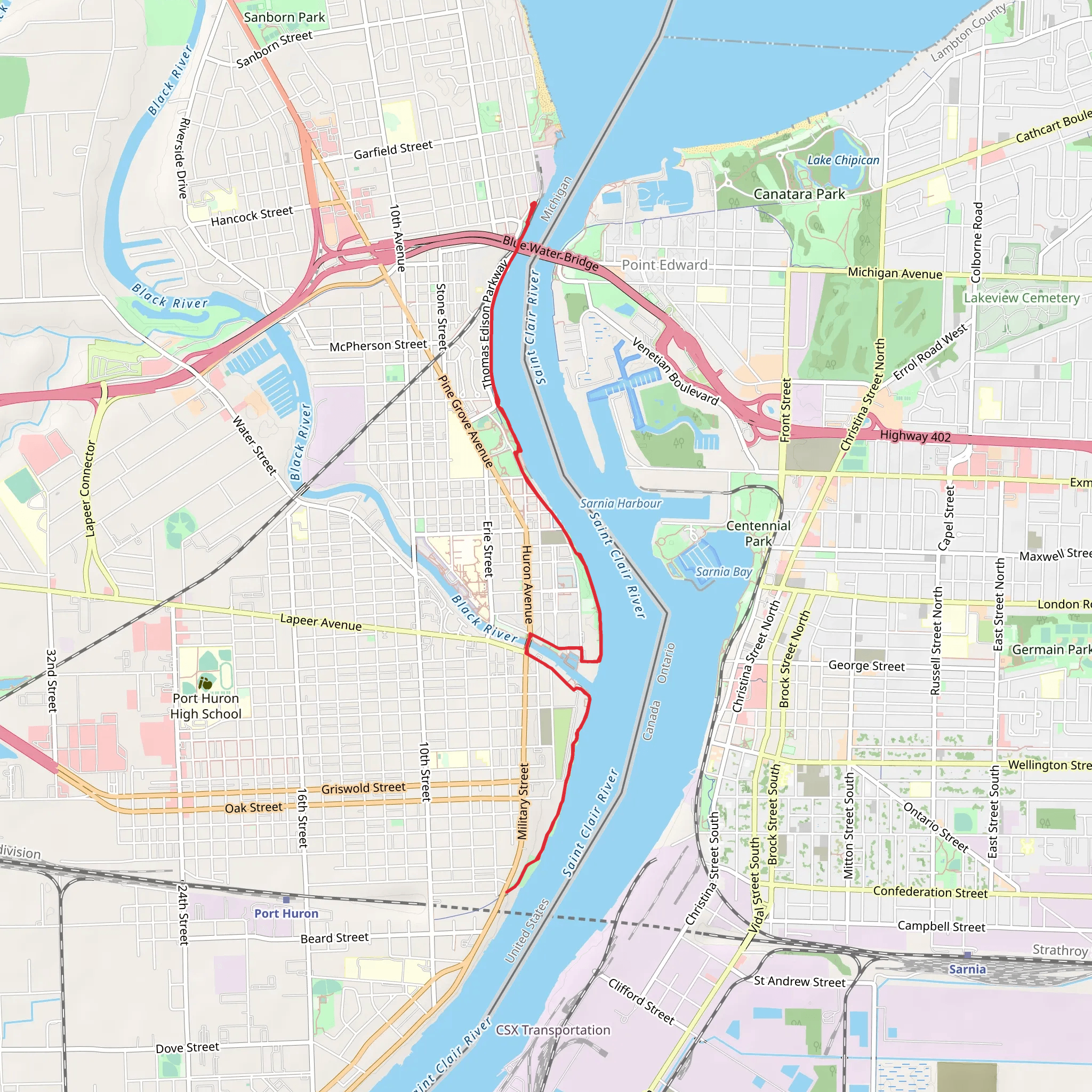 St Clair River Walkalong mobile static map