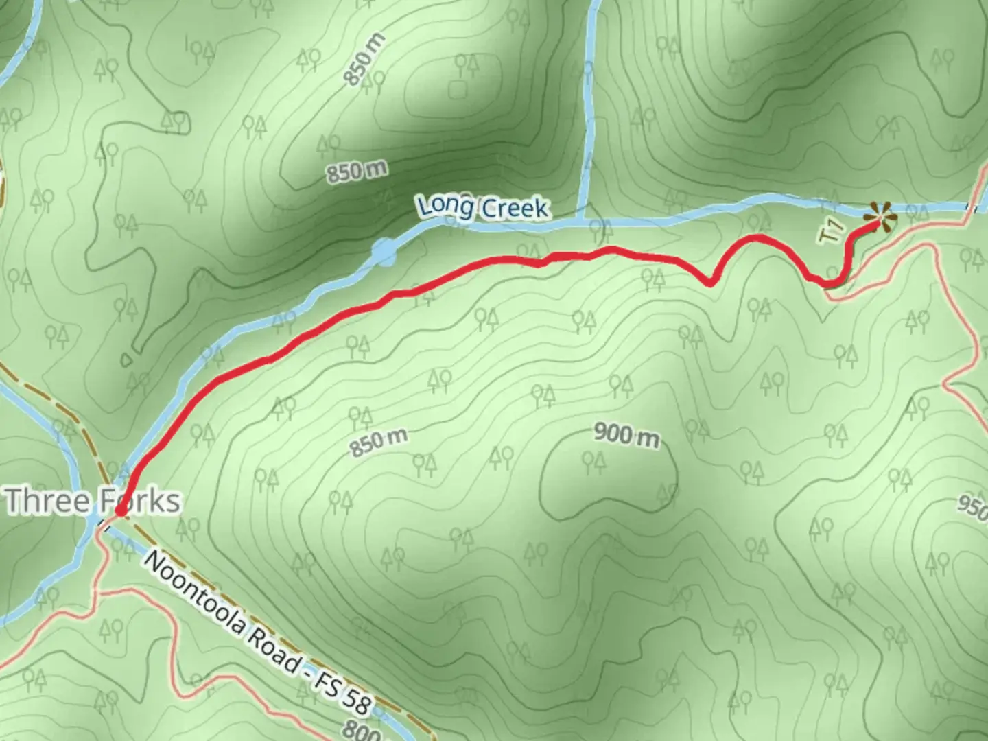 An image depicting the trail Long Creek Falls Trail and its surrounding area.