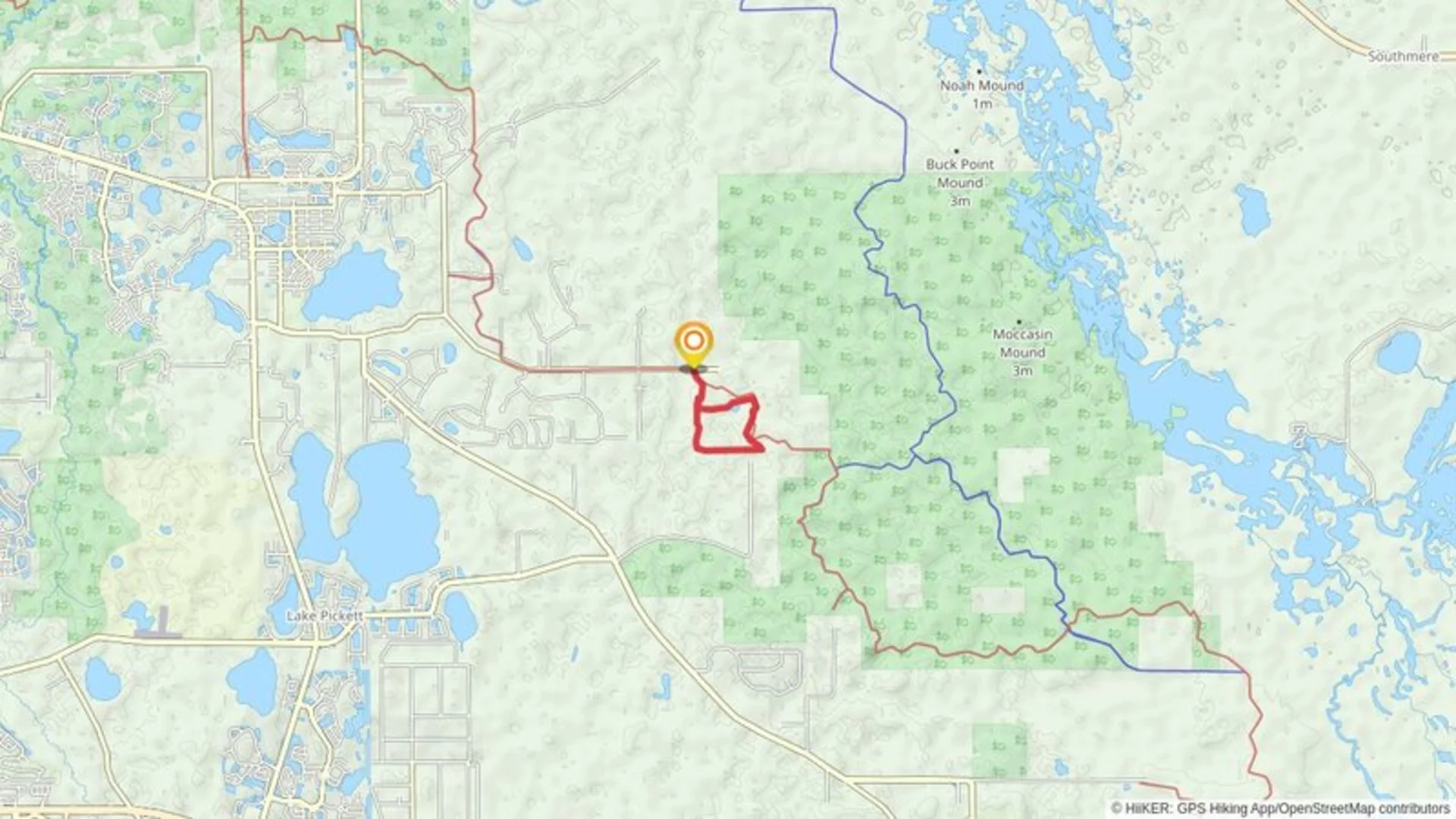 An image depicting the trail West Loop - Red and its surrounding area.