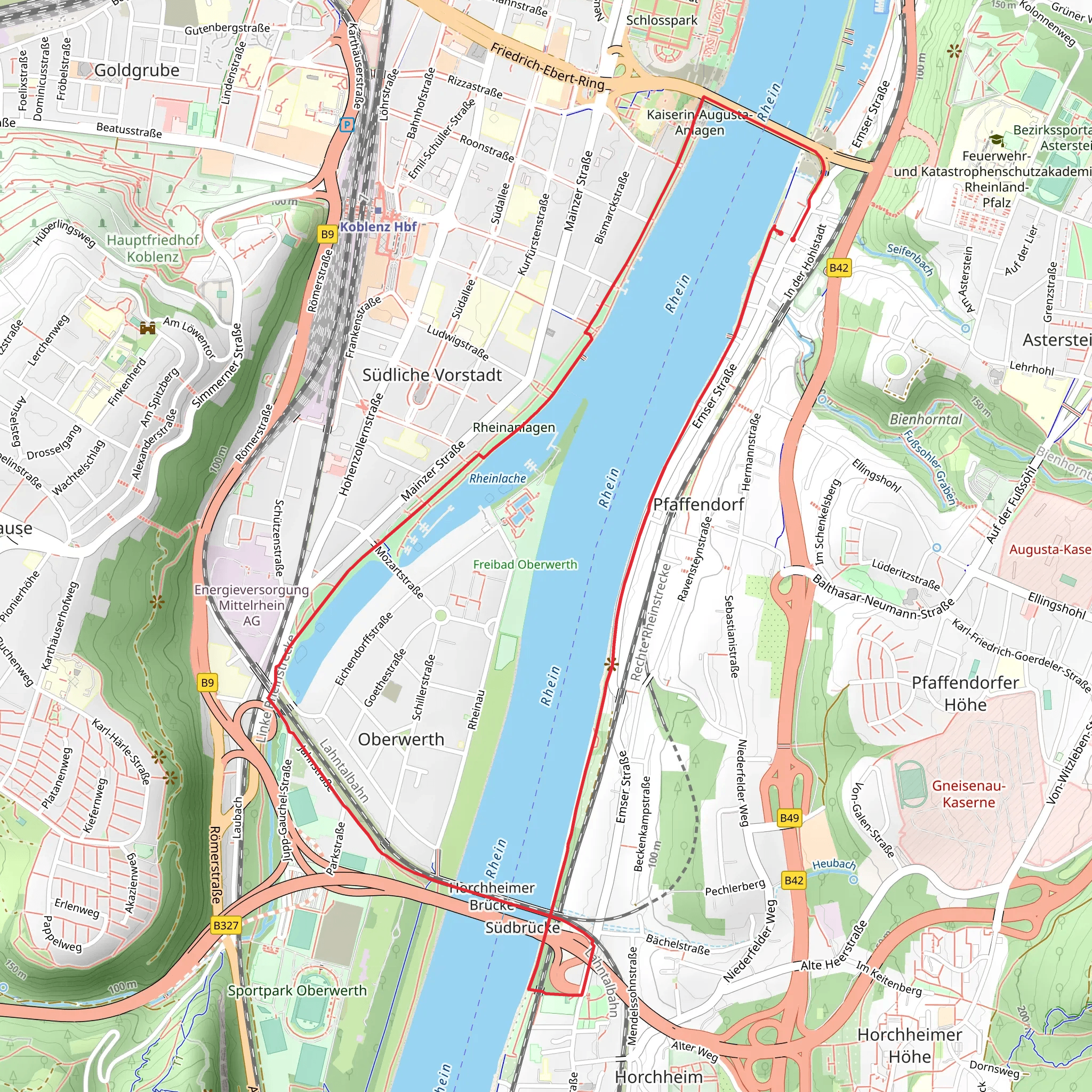 Koblenz Oberwerth and River Rhine Loop mobile static map