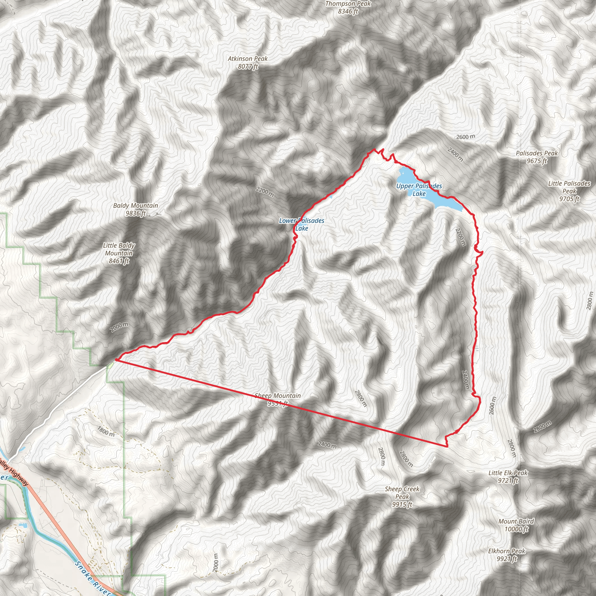 Waterfall Trail via Palisades Creek mobile static map