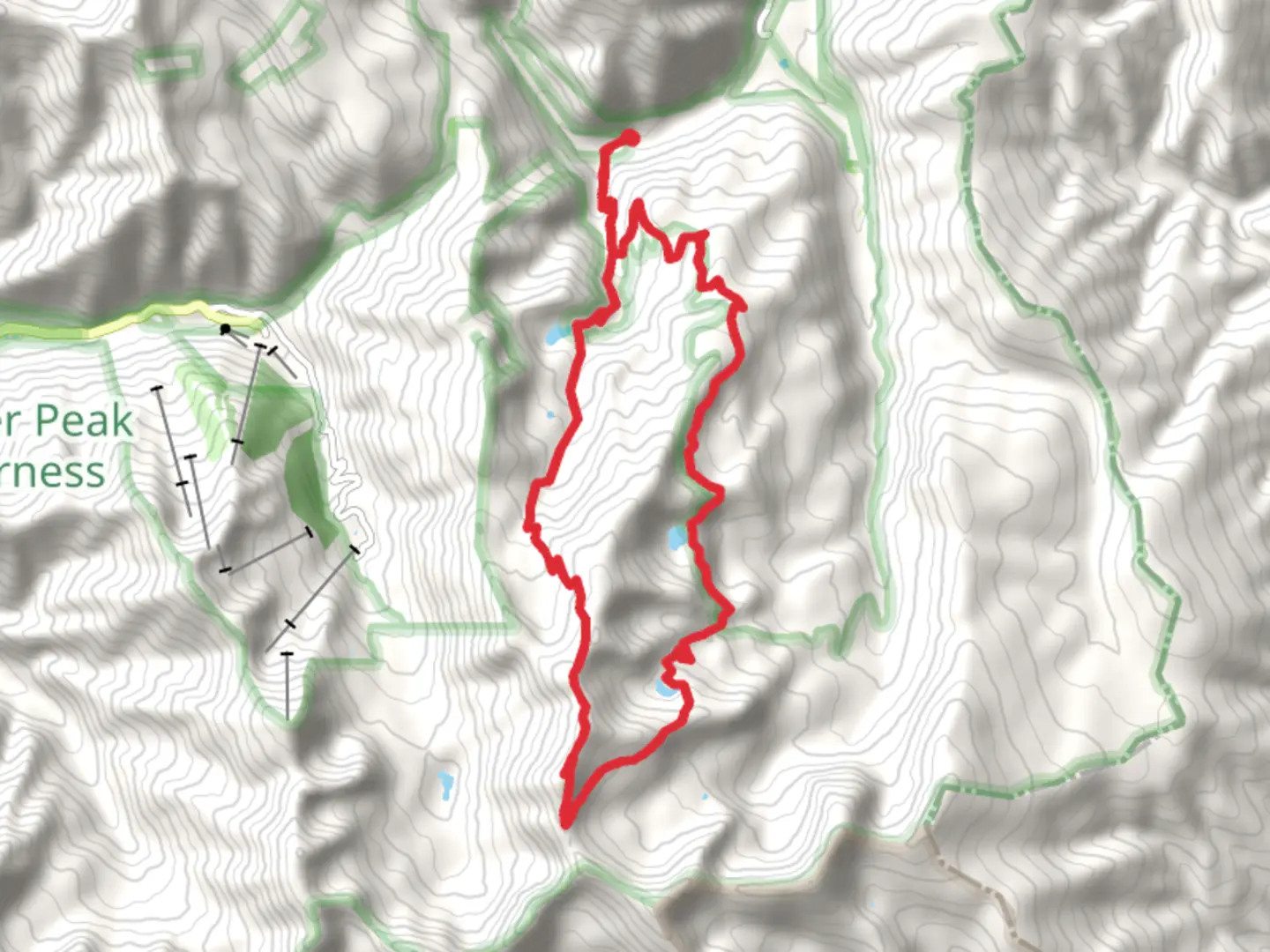 An image depicting the trail Horseshoe Lake, Mount Walter and MIddle Fork Lake Loop and its surrounding area.