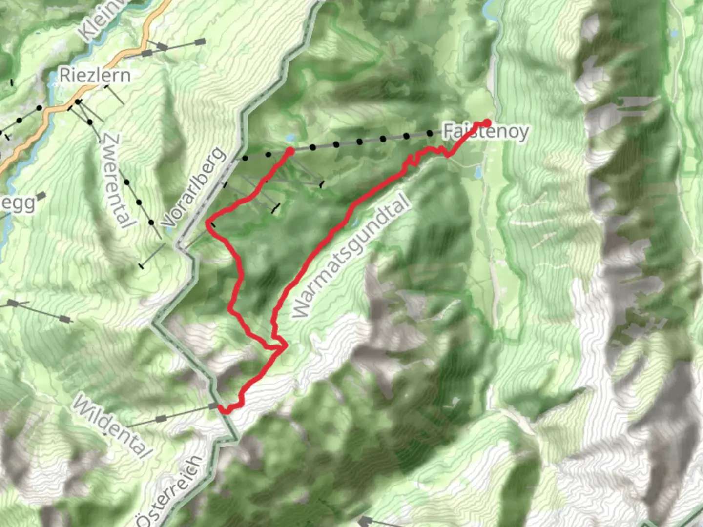 An image depicting the trail Fellhornstuben to Schlappoldsee Walk via Fiderepass and its surrounding area.