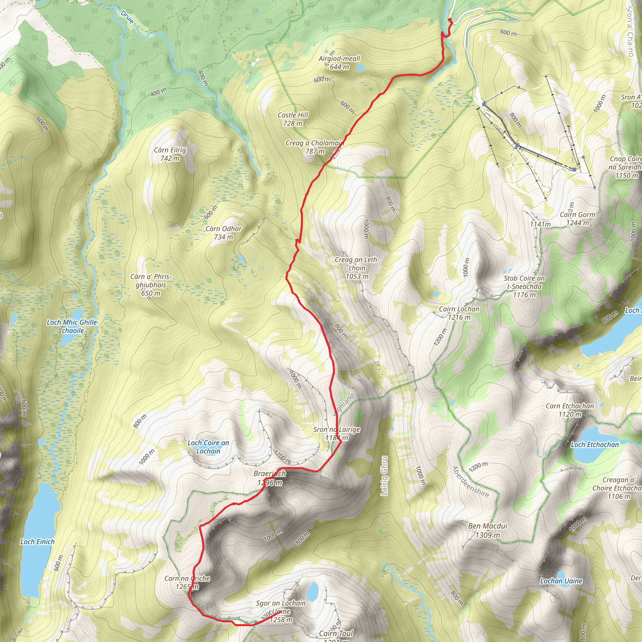The Angel's Peak and Braeriach via Chalamain Gap mobile static map