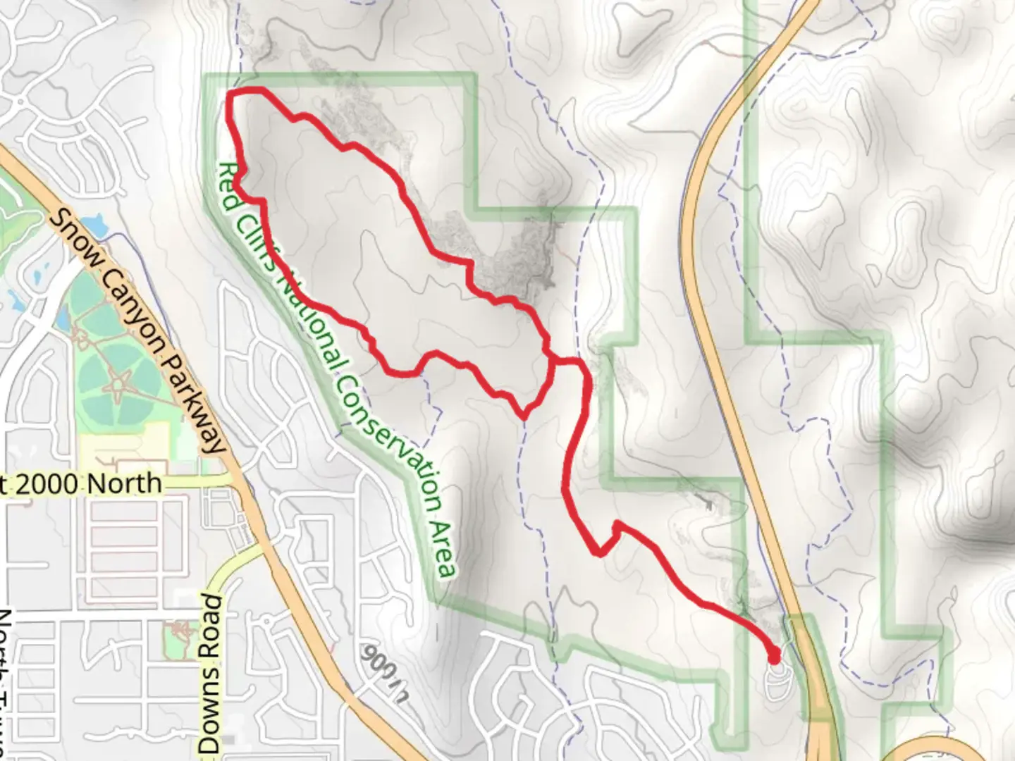 An image depicting the trail Turtle Wall Trail and Paradise Rim Loop Trail and its surrounding area.
