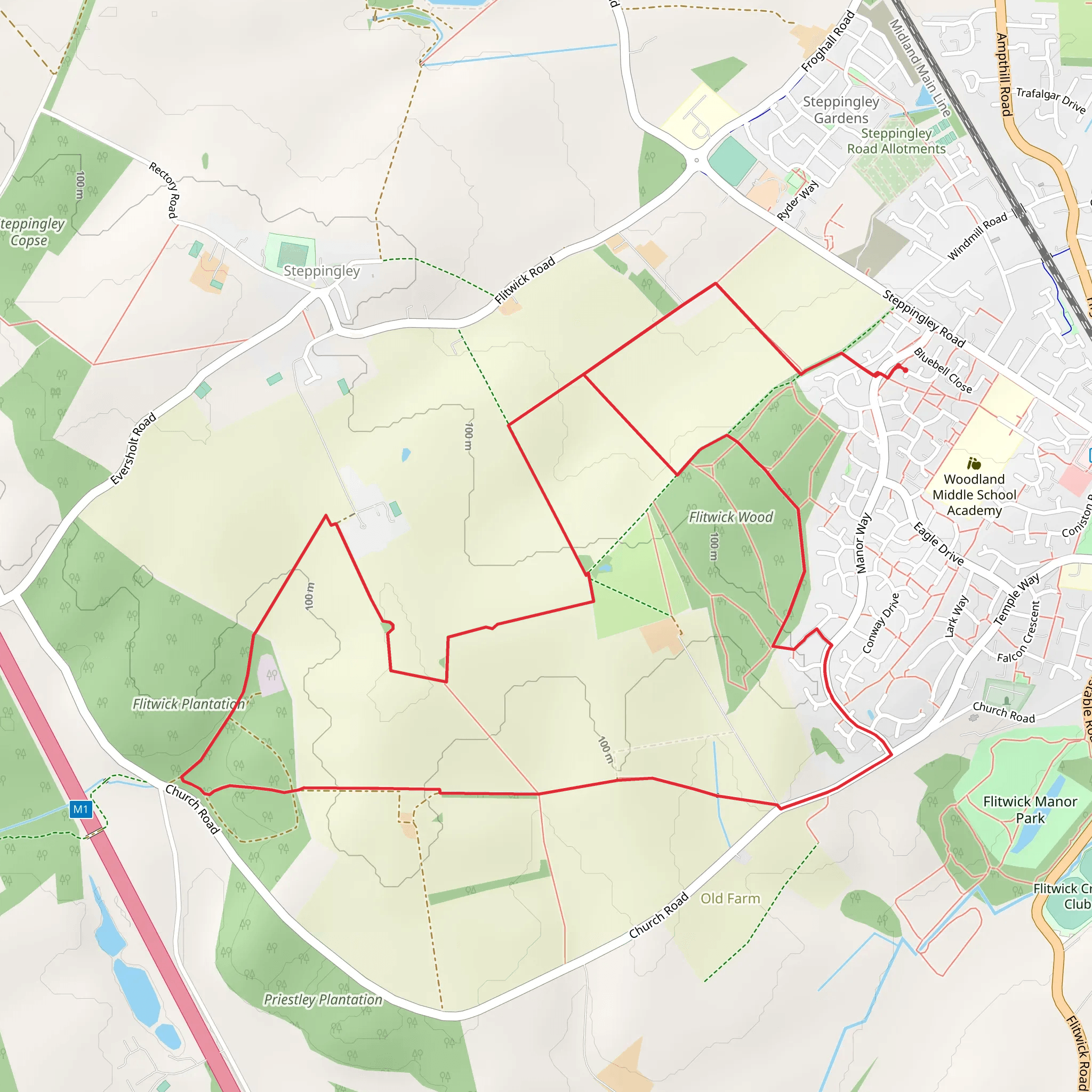 Flitwick Wood and Plantation Loop mobile static map