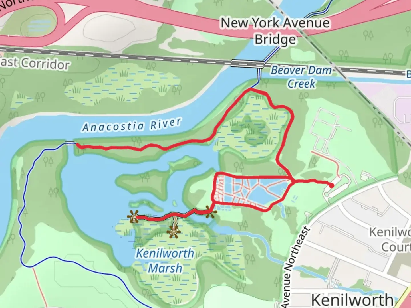 An image depicting the trail Anacostia River Trail and its surrounding area.
