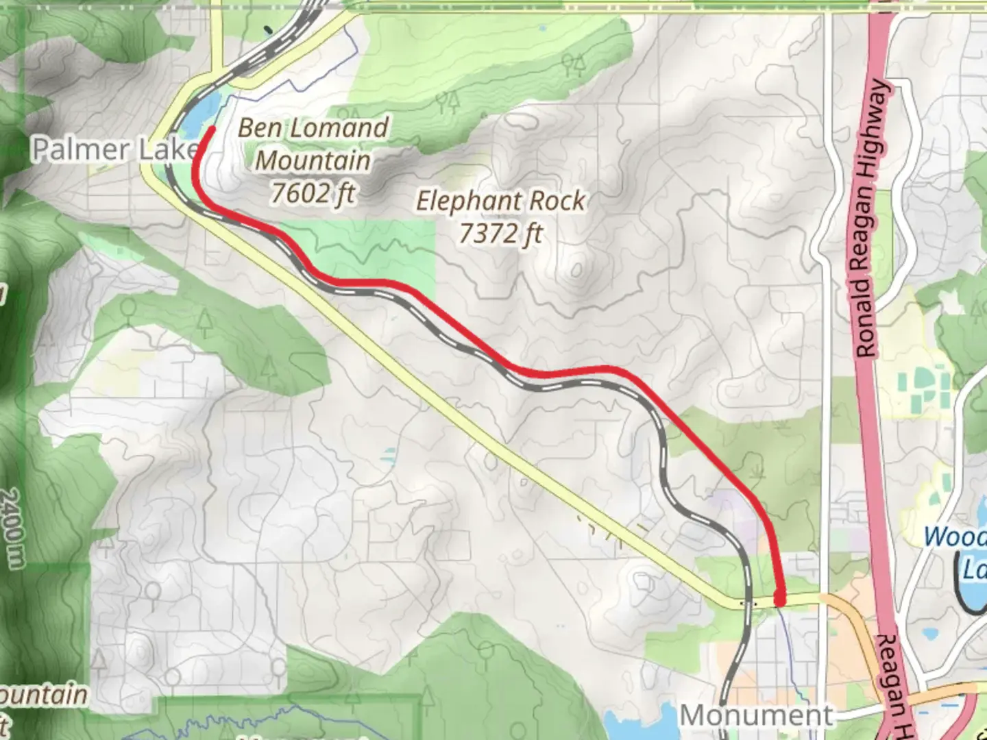 An image depicting the trail Palmer Lake via American Discovery Trail and its surrounding area.