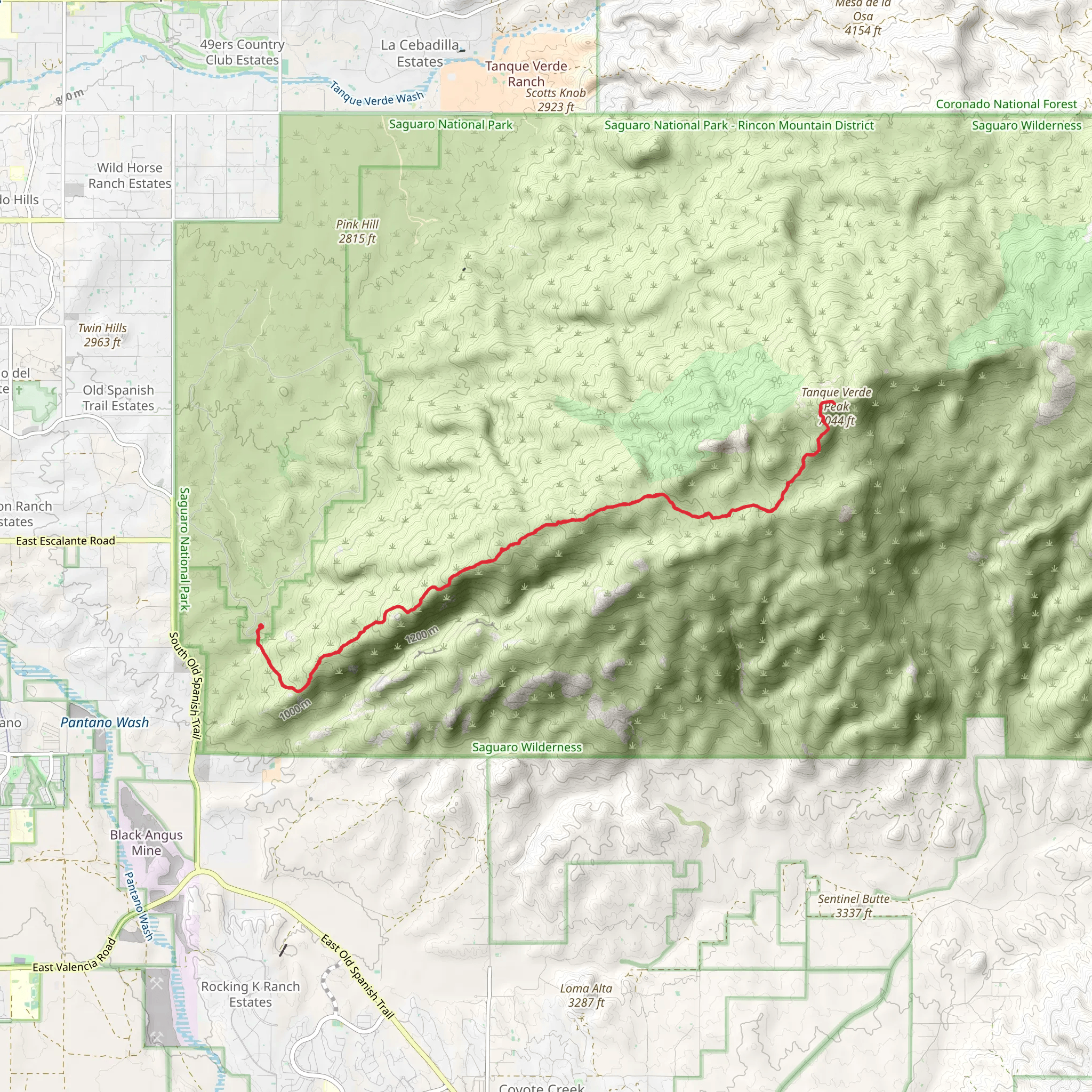 Tanque Verde Peak via Tanque Verde Ridge Trail mobile static map