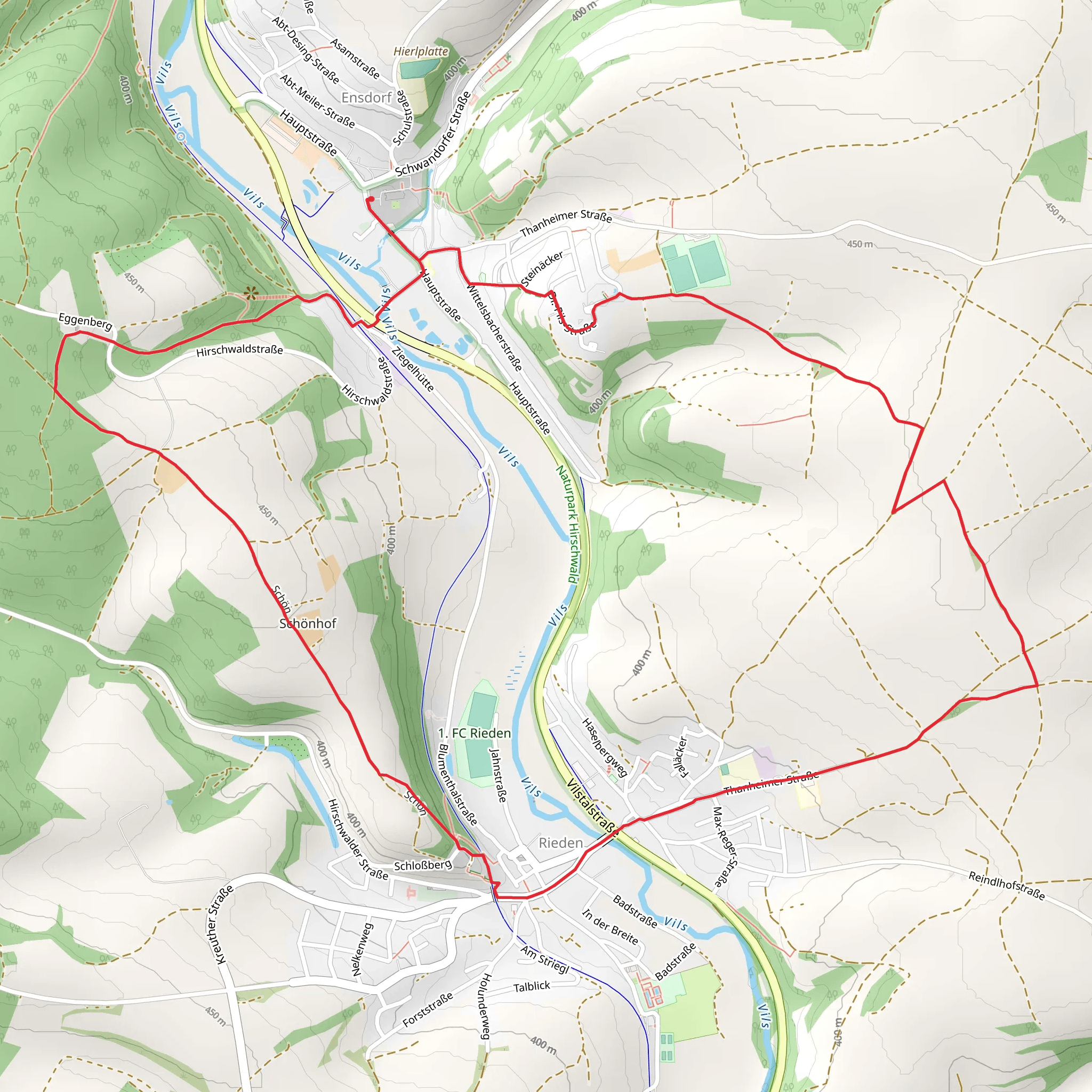 Jurasteig Schlaufe and Vilstalwanderweg Loop mobile static map