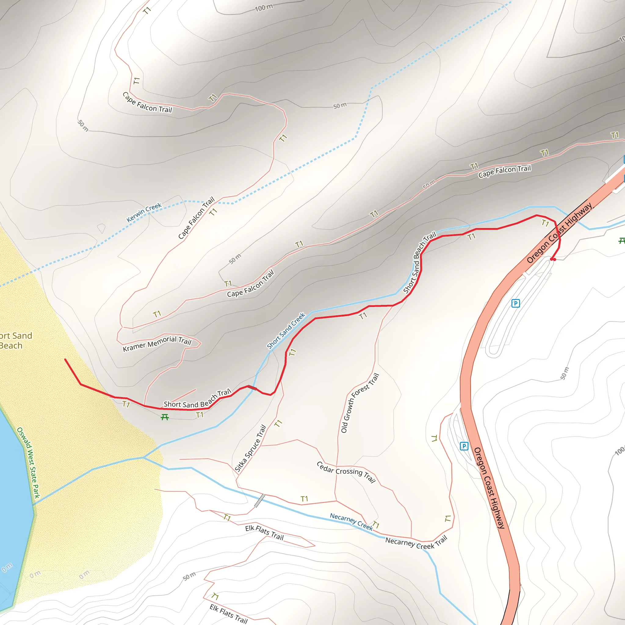 Short Sand Beach Trail mobile static map