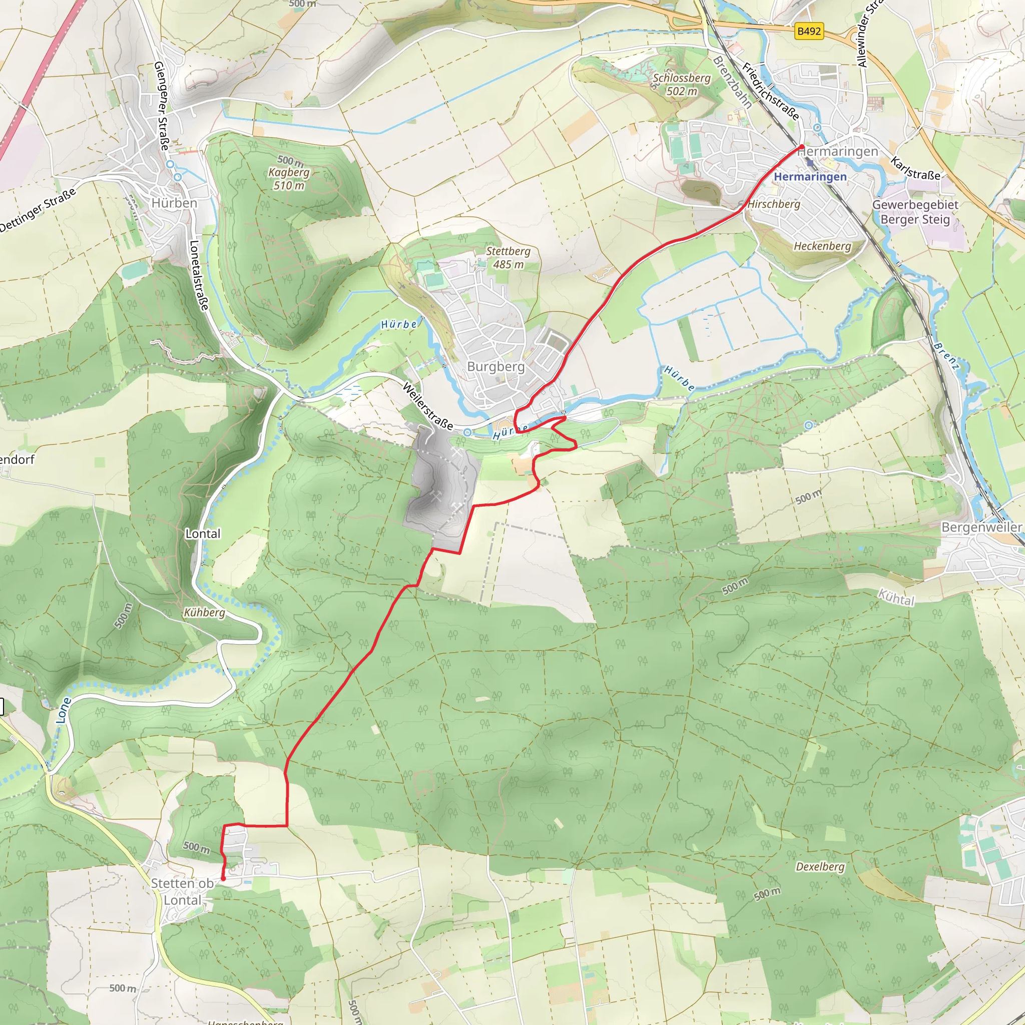 Hermaringen to Stetten ob Lontal mobile static map