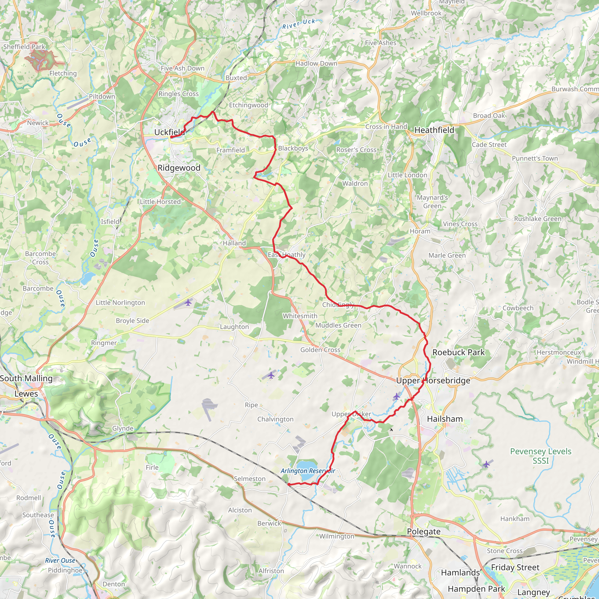Uckfield to Berwick Walk mobile static map